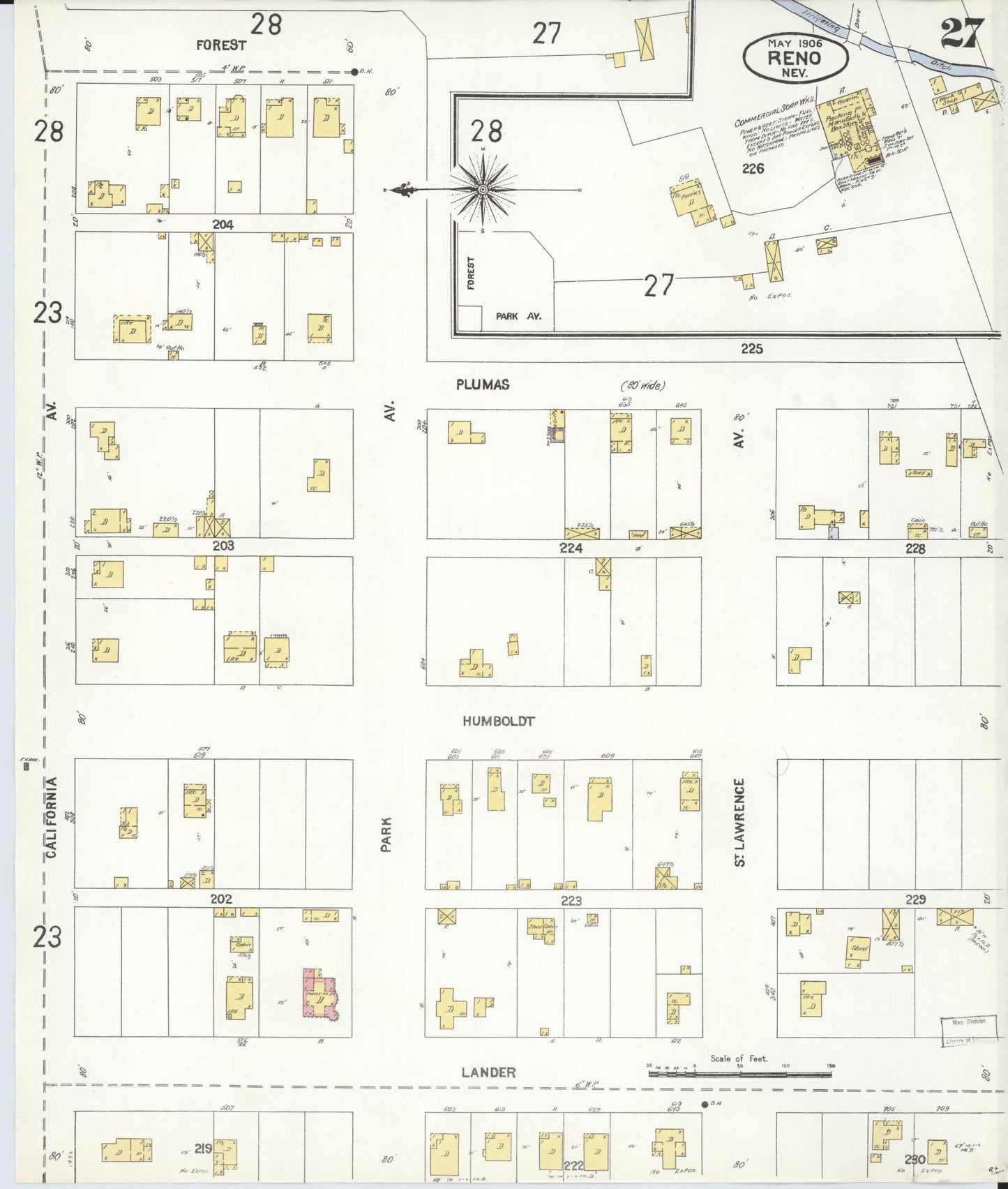Sanborn Fire Insurance Map from Reno, Washoe County, Nevada (1906), Sheet #0027 - Historic Sanborn Fire Insurance Map Print, vintage old map wall art, antique decor, genealogy gift, Nevada Nevada map