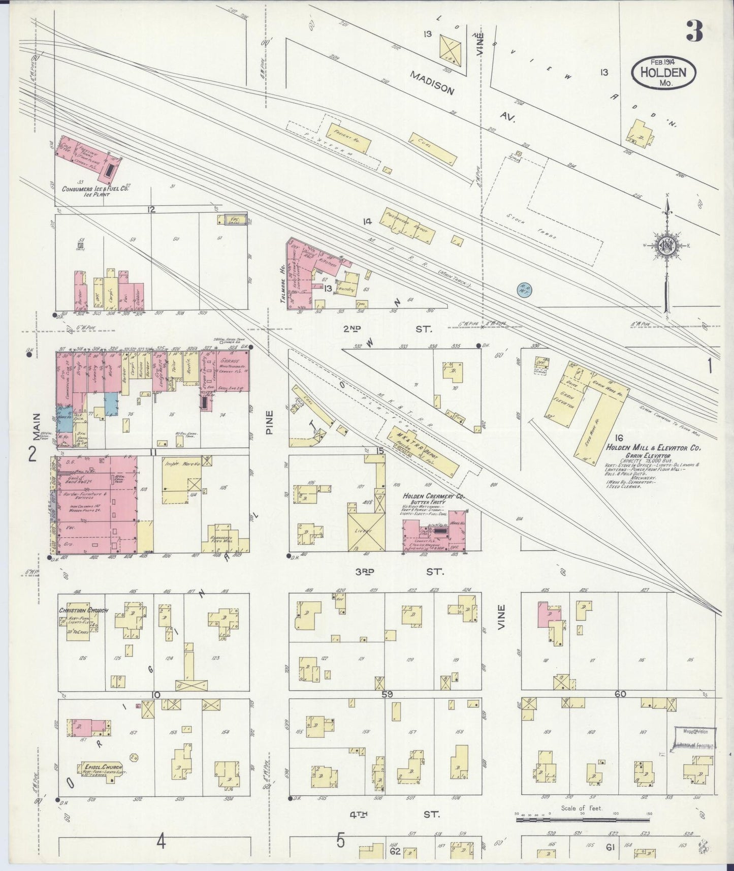Sanborn Fire Insurance Map from Holden, Johnson County, Missouri (1914), Sheet #0003 - Historic Sanborn Fire Insurance Map Print, vintage old map wall art, antique decor, genealogy gift, Missouri Missouri map