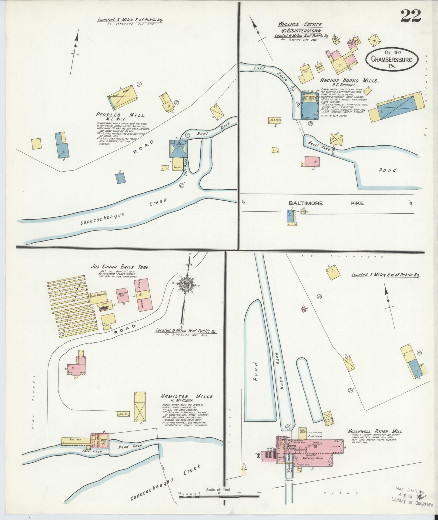 Sanborn Fire Insurance Map from Chambersburg, Franklin County, Pennsylvania (1910), Sheet #0022 - Historic Sanborn Fire Insurance Map Print, vintage old map wall art, antique decor, genealogy gift, Pennsylvania Pennsylvania map