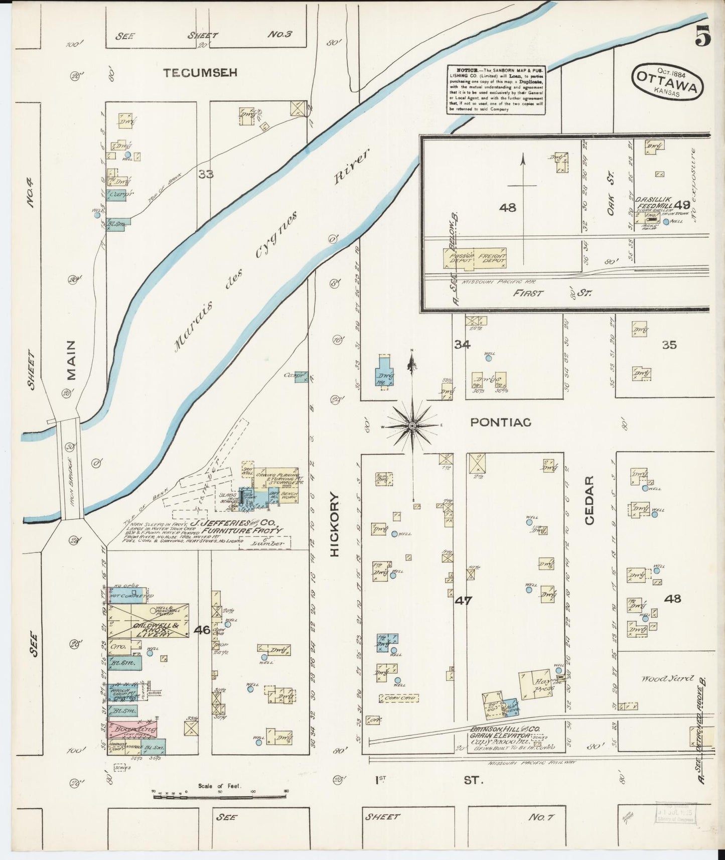 Sanborn Fire Insurance Map from Ottawa, Franklin County, Kansas (1884), Sheet #0005 - Historic Sanborn Fire Insurance Map Print, vintage old map wall art, antique decor, genealogy gift, Kansas Kansas map