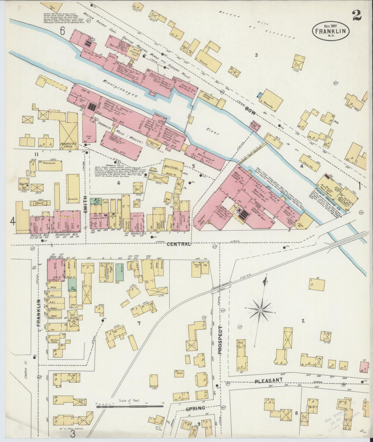 Sanborn Fire Insurance Map from Franklin, Merrimack County, New Hampshire (1897), Sheet #0002 - Historic Sanborn Fire Insurance Map Print, vintage old map wall art, antique decor, genealogy gift, New Hampshire New Hampshire map