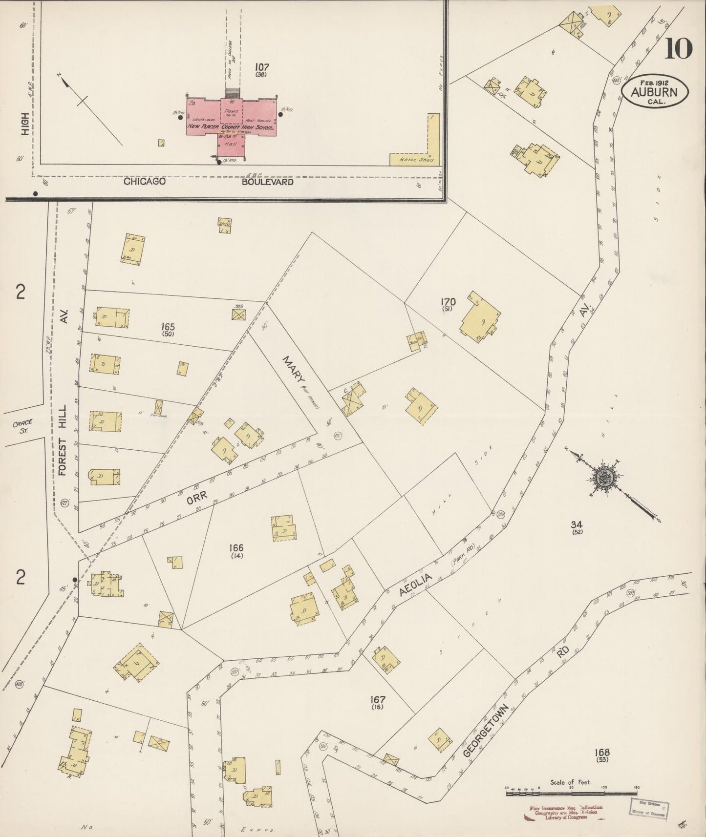 Sanborn Fire Insurance Map from Auburn, Placer County, California (1912), Sheet #0010 - Historic Sanborn Fire Insurance Map Print, vintage old map wall art, antique decor, genealogy gift, California California map