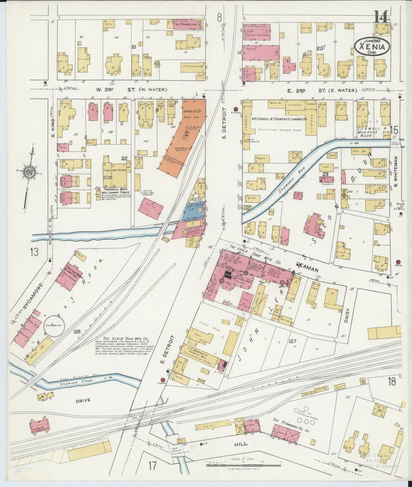 Sanborn Fire Insurance Map from Xenia, Greene County, Ohio (1919), Sheet #0014 - Historic Sanborn Fire Insurance Map Print, vintage old map wall art, antique decor, genealogy gift, Ohio Ohio map