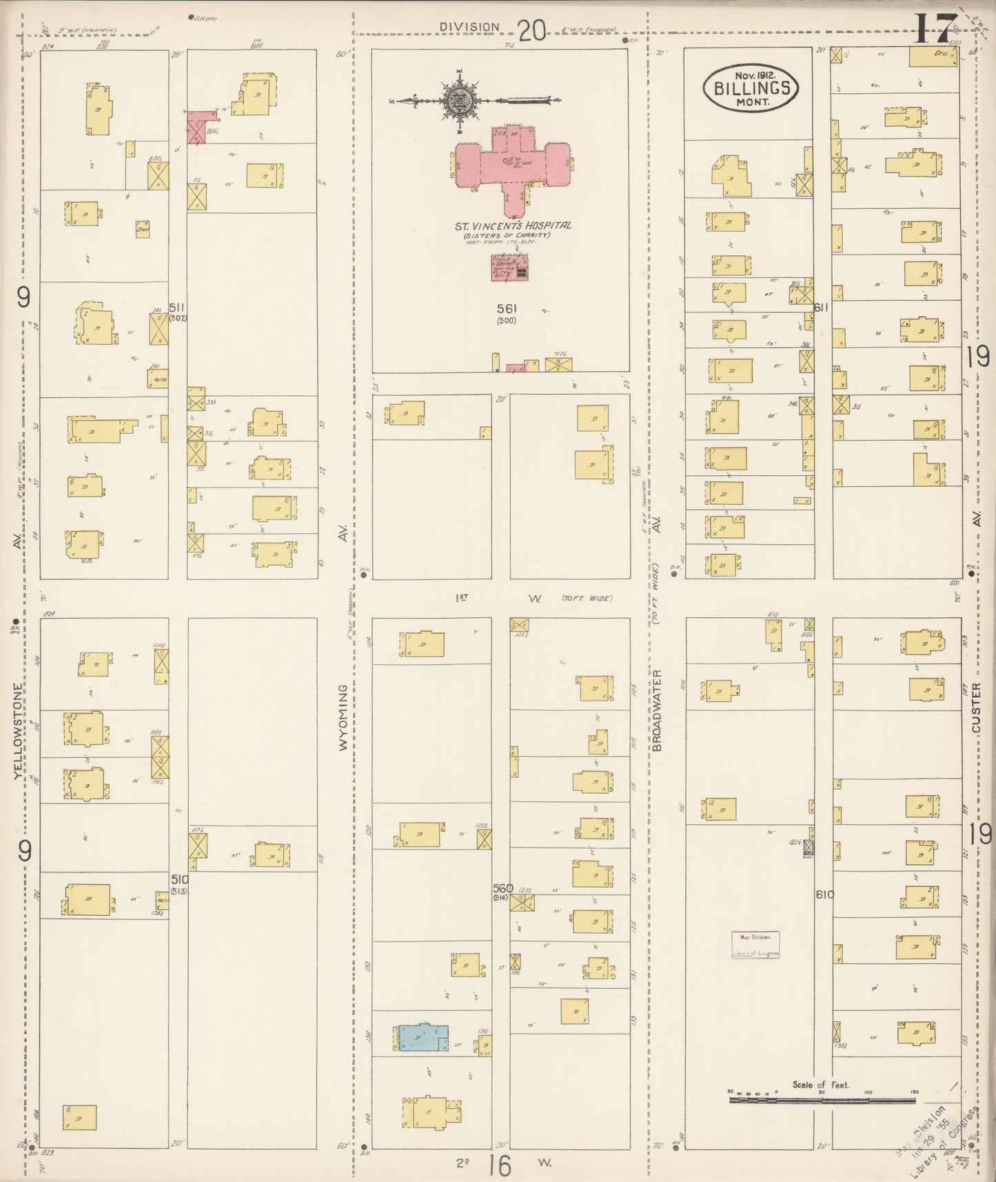 Sanborn Fire Insurance Map from Billings, Yellowstone County, Montana (1912), Sheet #0017 - Historic Sanborn Fire Insurance Map Print, vintage old map wall art, antique decor, genealogy gift, Montana Montana map