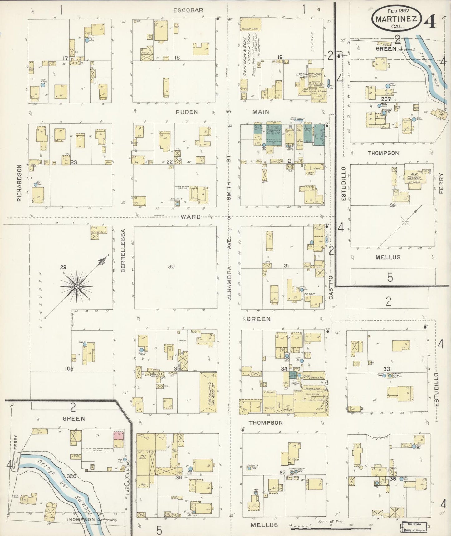 Sanborn Fire Insurance Map from Martinez, Contra Costa County, California (1897), Sheet #0004 - Historic Sanborn Fire Insurance Map Print, vintage old map wall art, antique decor, genealogy gift, California California map