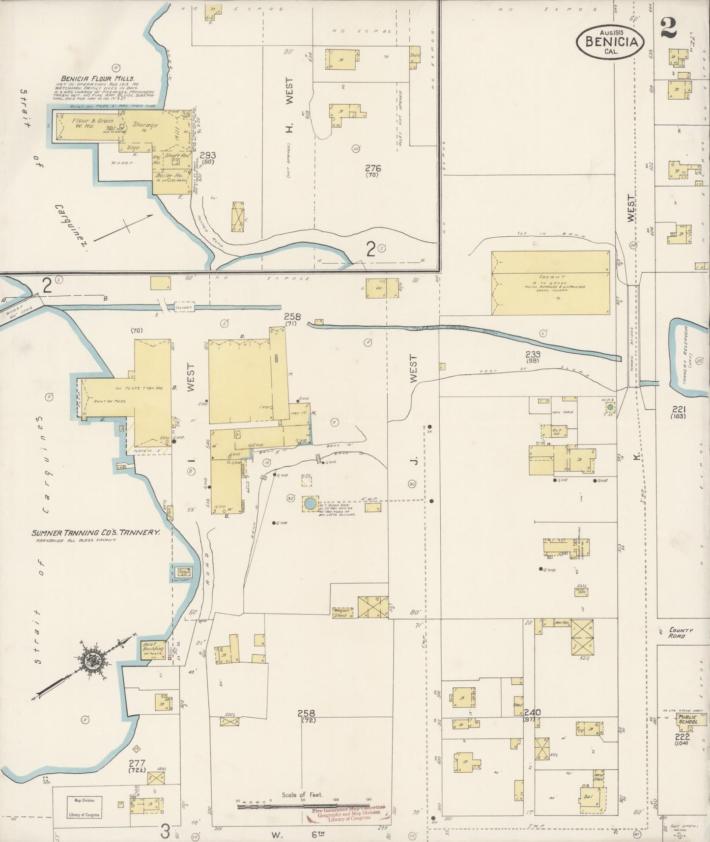 Sanborn Fire Insurance Map from Benicia, Solano County, California (1913), Sheet #0002 - Historic Sanborn Fire Insurance Map Print, vintage old map wall art, antique decor, genealogy gift, California California map
