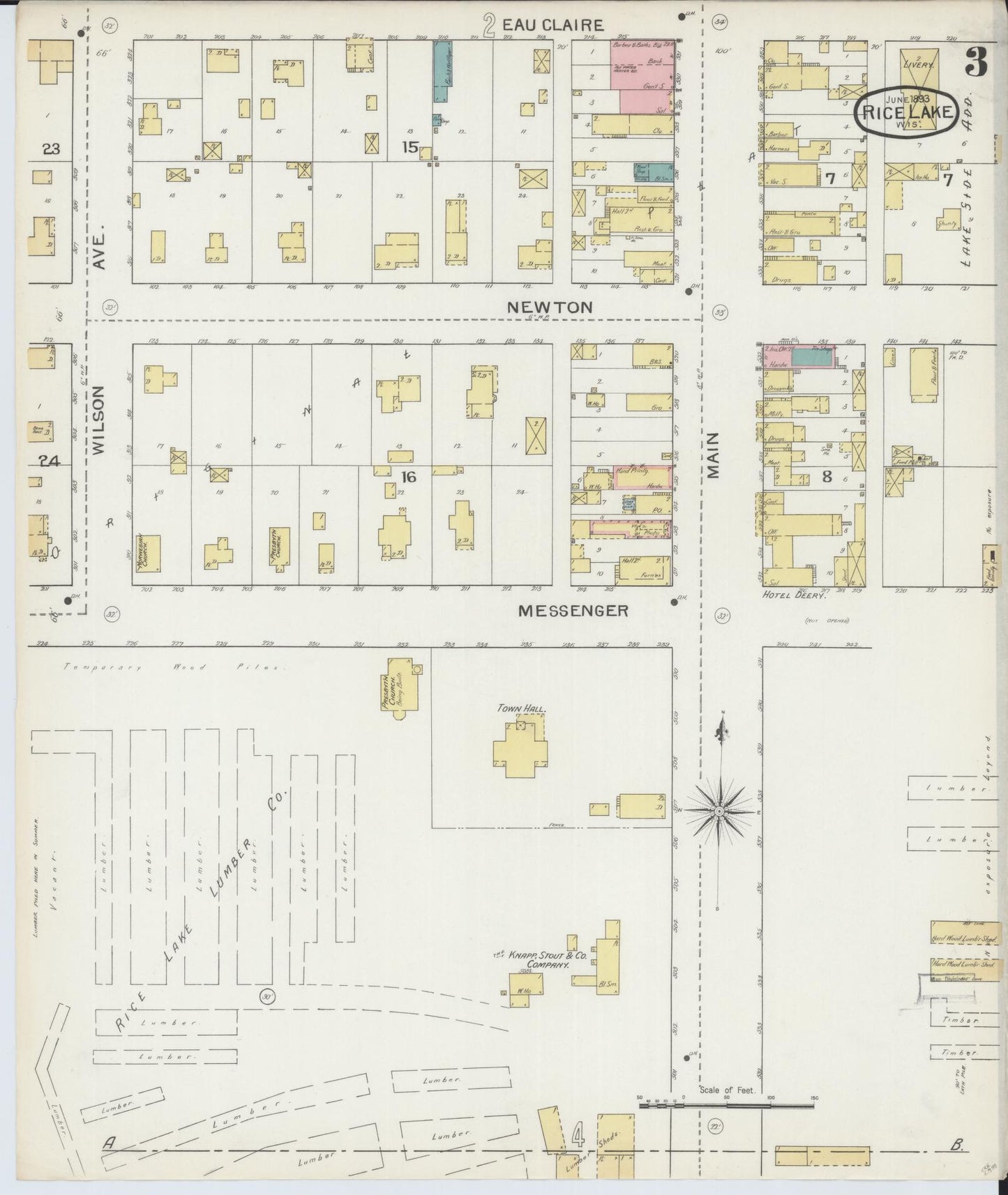 Sanborn Fire Insurance Map from Rice Lake, Barron County, Wisconsin (1893), Sheet #0003 - Historic Sanborn Fire Insurance Map Print, vintage old map wall art, antique decor, genealogy gift, Wisconsin Wisconsin map