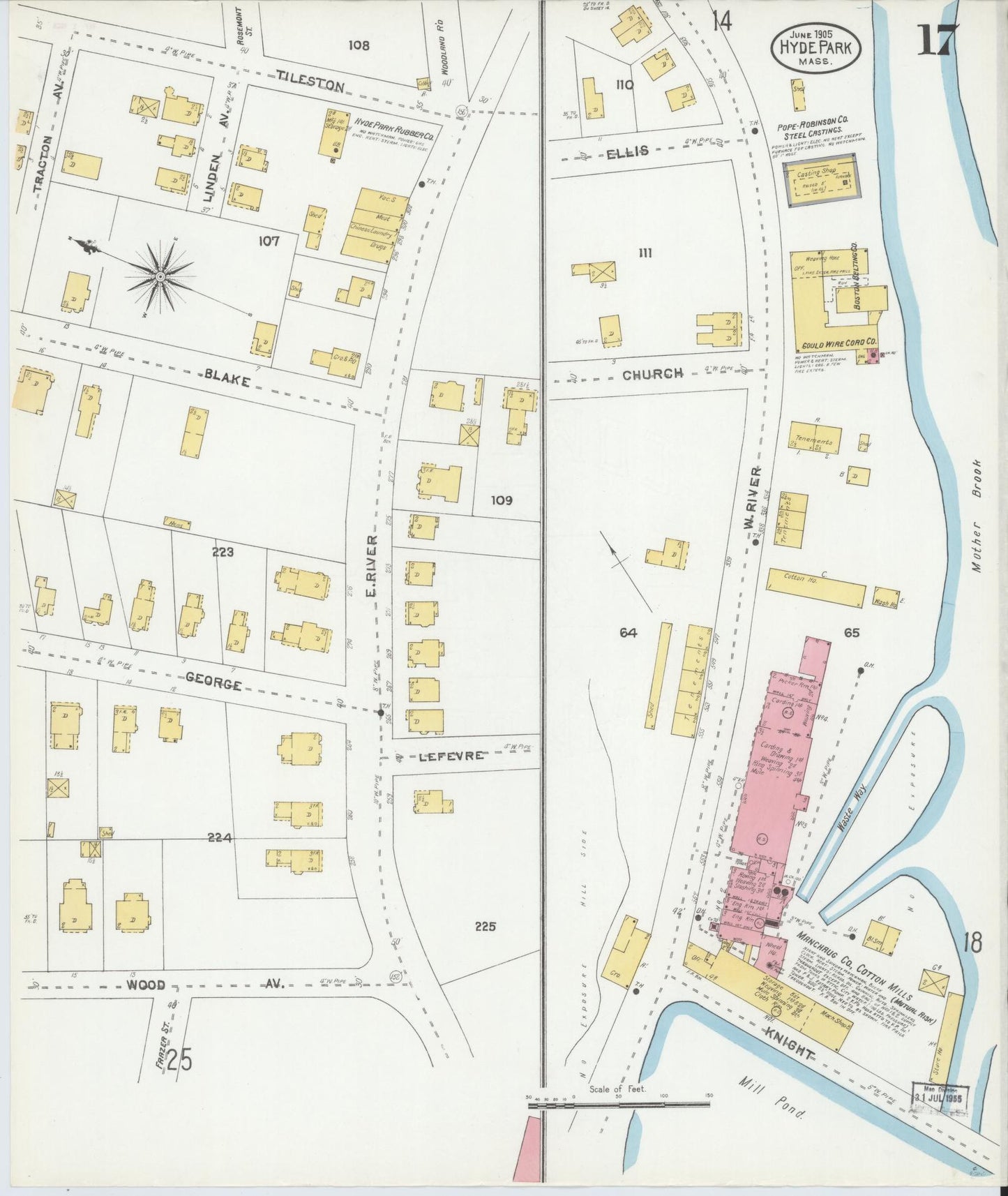 Sanborn Fire Insurance Map from Hyde Park, Norfolk County, Massachusetts (1905), Sheet #0017 - Historic Sanborn Fire Insurance Map Print, vintage old map wall art, antique decor, genealogy gift, Massachusetts Massachusetts map