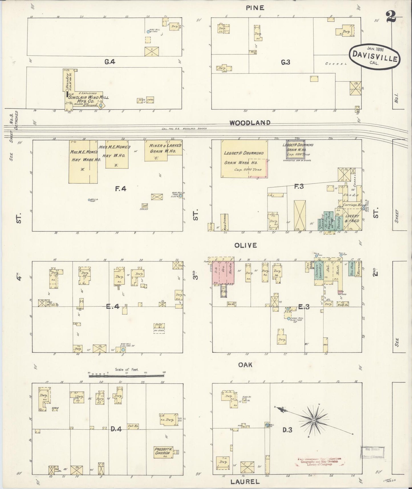 Sanborn Fire Insurance Map from Davis, Yolo County, California (1891), Sheet #0002 - Historic Sanborn Fire Insurance Map Print, vintage old map wall art, antique decor, genealogy gift, California California map