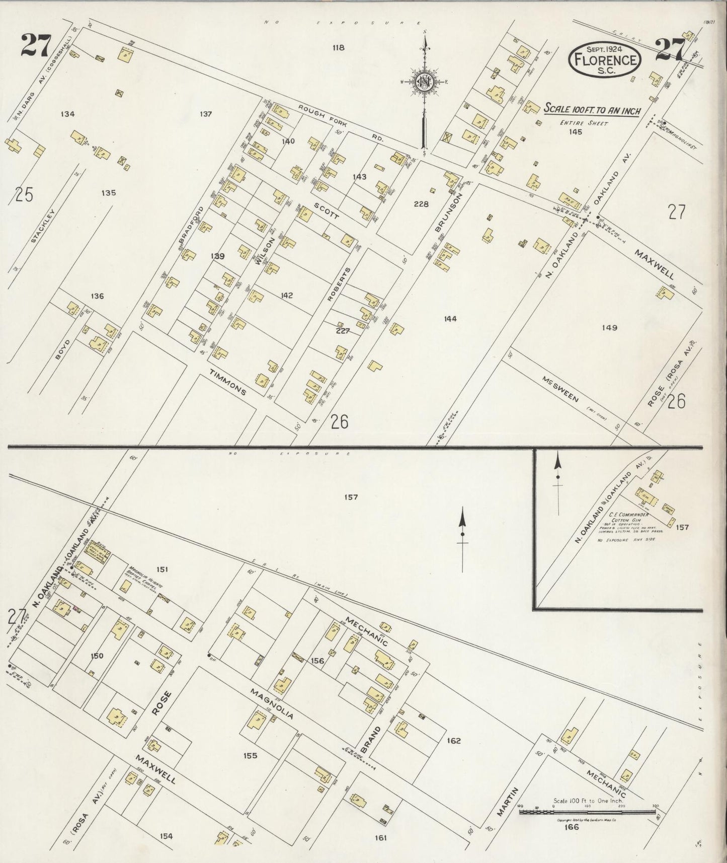 Sanborn Fire Insurance Map from Florence, Florence County, South Carolina (1924), Sheet #0027 - Historic Sanborn Fire Insurance Map Print, vintage old map wall art, antique decor, genealogy gift, South Carolina South Carolina map