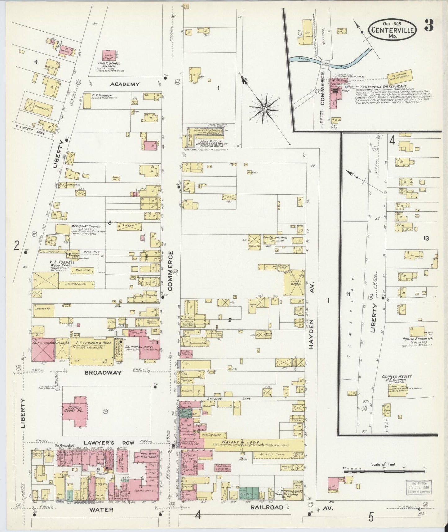 Queen Anne's, Maryland - 1908 - Sanborn Fire Insurance Map, Sheet #0003 - Historic Sanborn Fire Insurance Map Print, Queen Anne's Maryland 1908 0003 vintage old map wall art