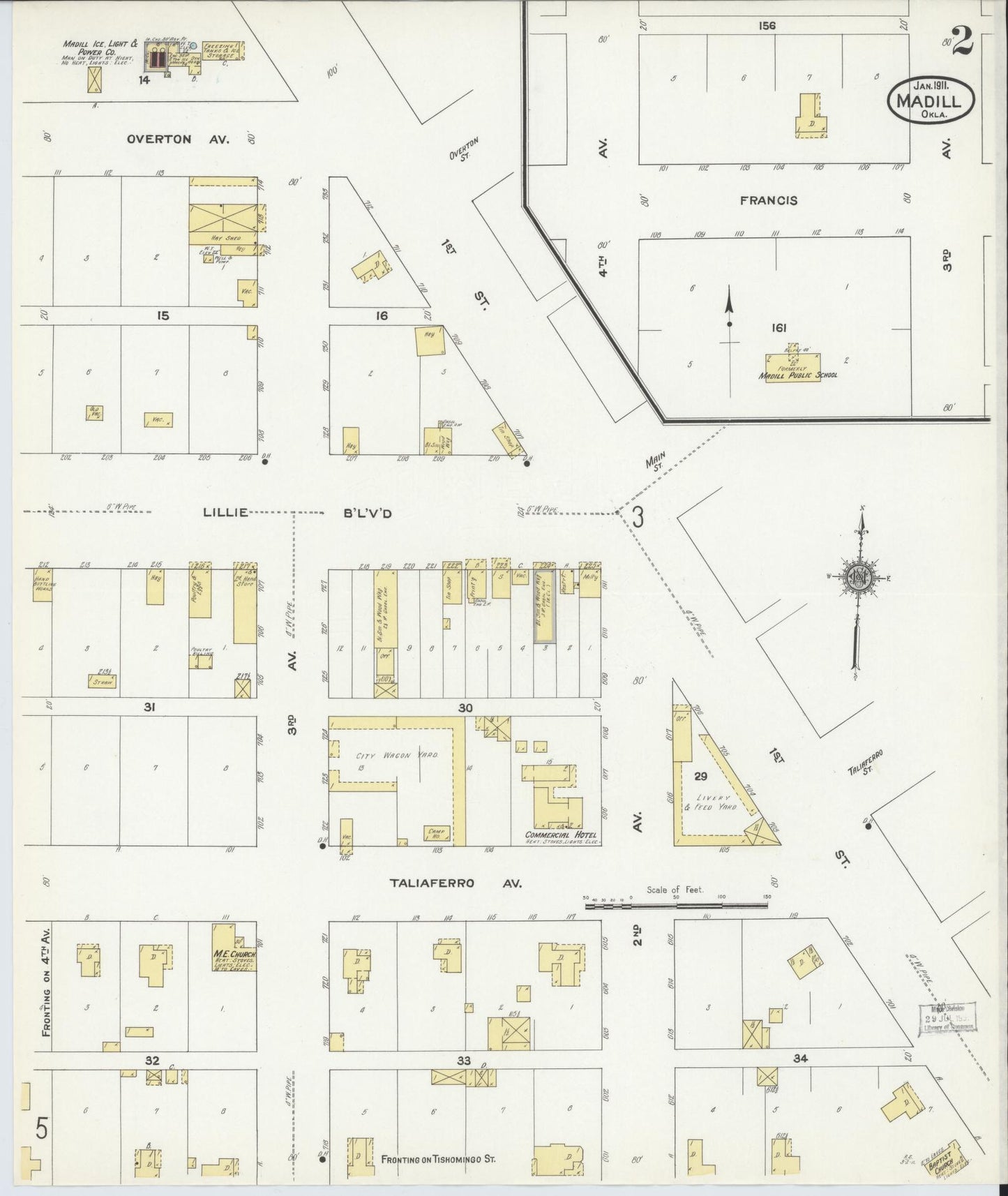 Sanborn Fire Insurance Map from Madill, Marshall County, Oklahoma (1911), Sheet #0002 - Historic Sanborn Fire Insurance Map Print, vintage old map wall art, antique decor, genealogy gift, Oklahoma Oklahoma map