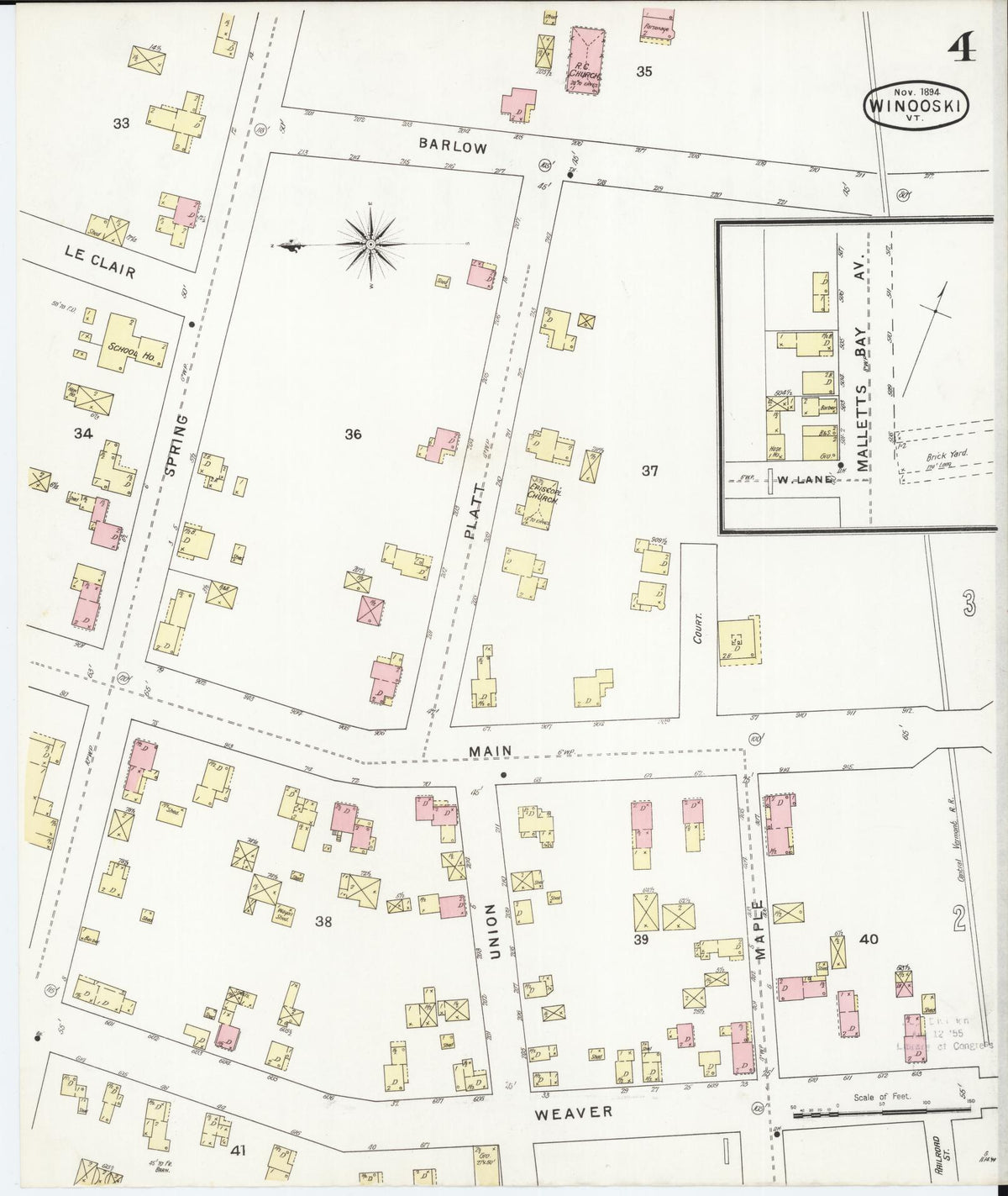 Sanborn Fire Insurance Map from Winooski, Chittenden County, Vermont (1894), Sheet #0004 - Complete Map Set gallery image, historic Sanborn map, vintage wall art, Vermont Vermont