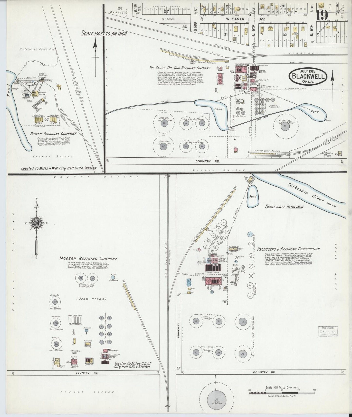 Sanborn Fire Insurance Map from Blackwell, Kay County, Oklahoma (1918), Sheet #0019 - Historic Sanborn Fire Insurance Map Print, vintage old map wall art, antique decor, genealogy gift, Oklahoma Oklahoma map