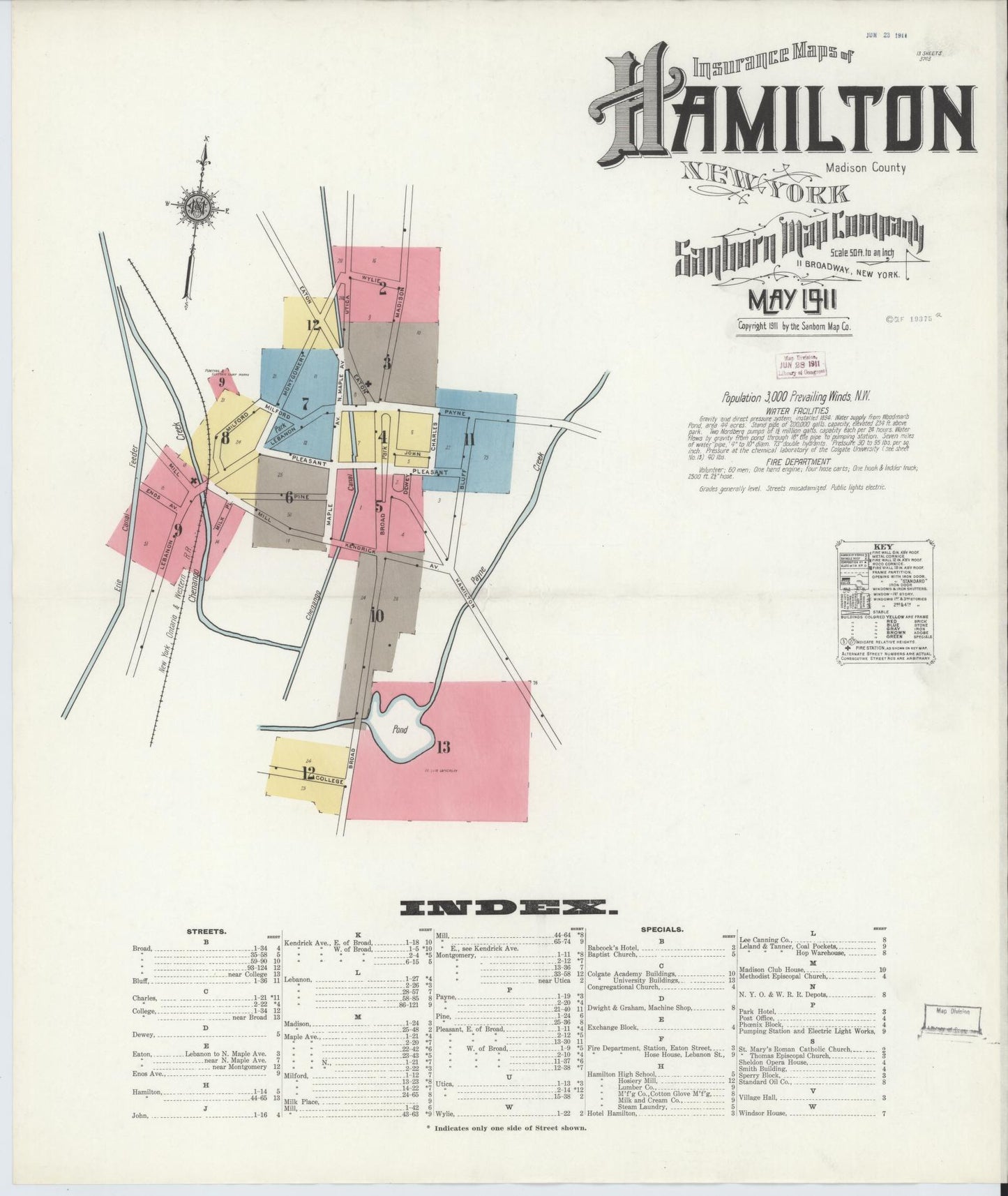 Sanborn Fire Insurance Map from Hamilton, Madison County, New York. (1911) – Historic Sanborn Fire Insurance Map Print