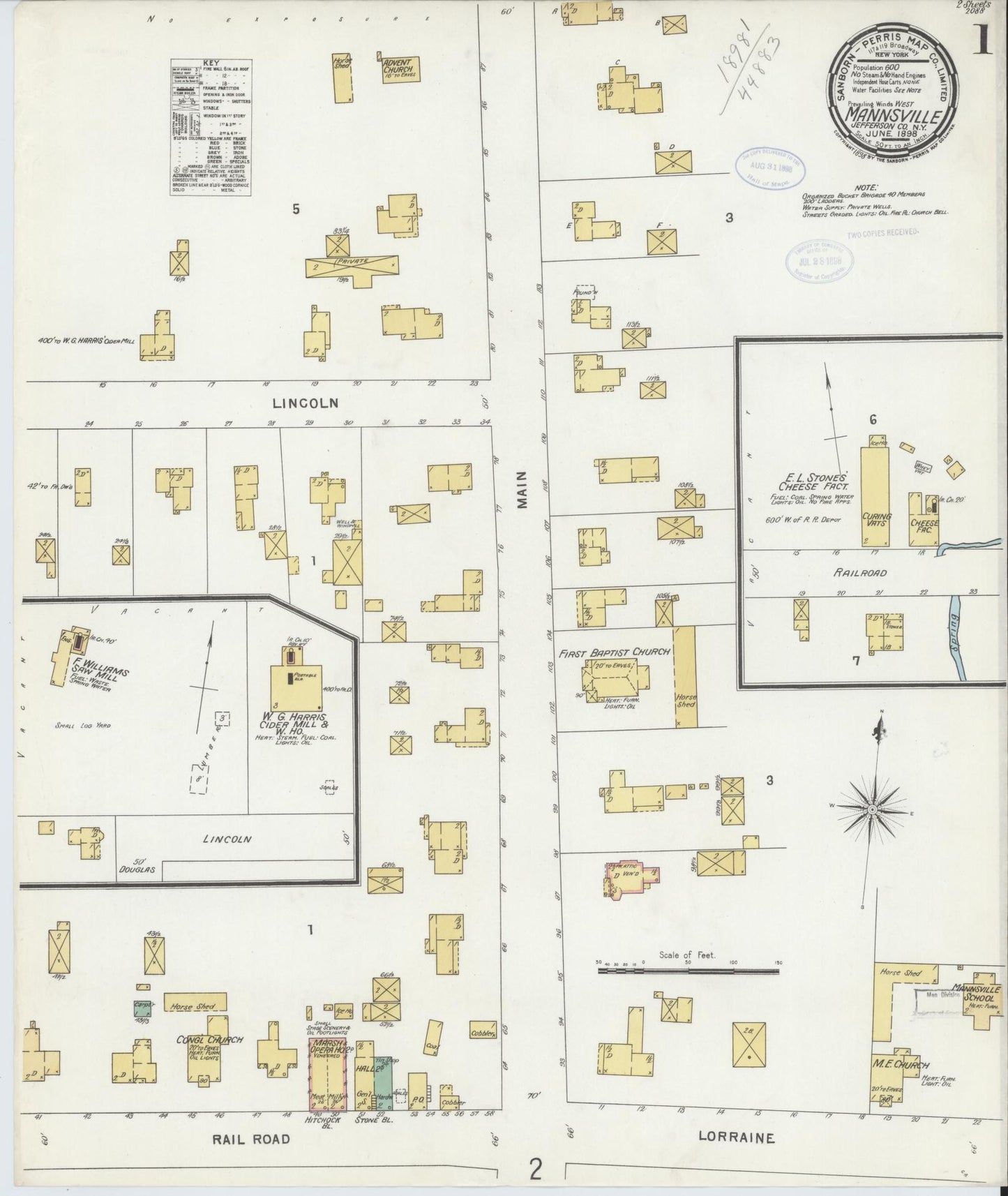 Sanborn Fire Insurance Map from Mannsville, Jefferson County, New York. (1898) – Historic Sanborn Fire Insurance Map Print