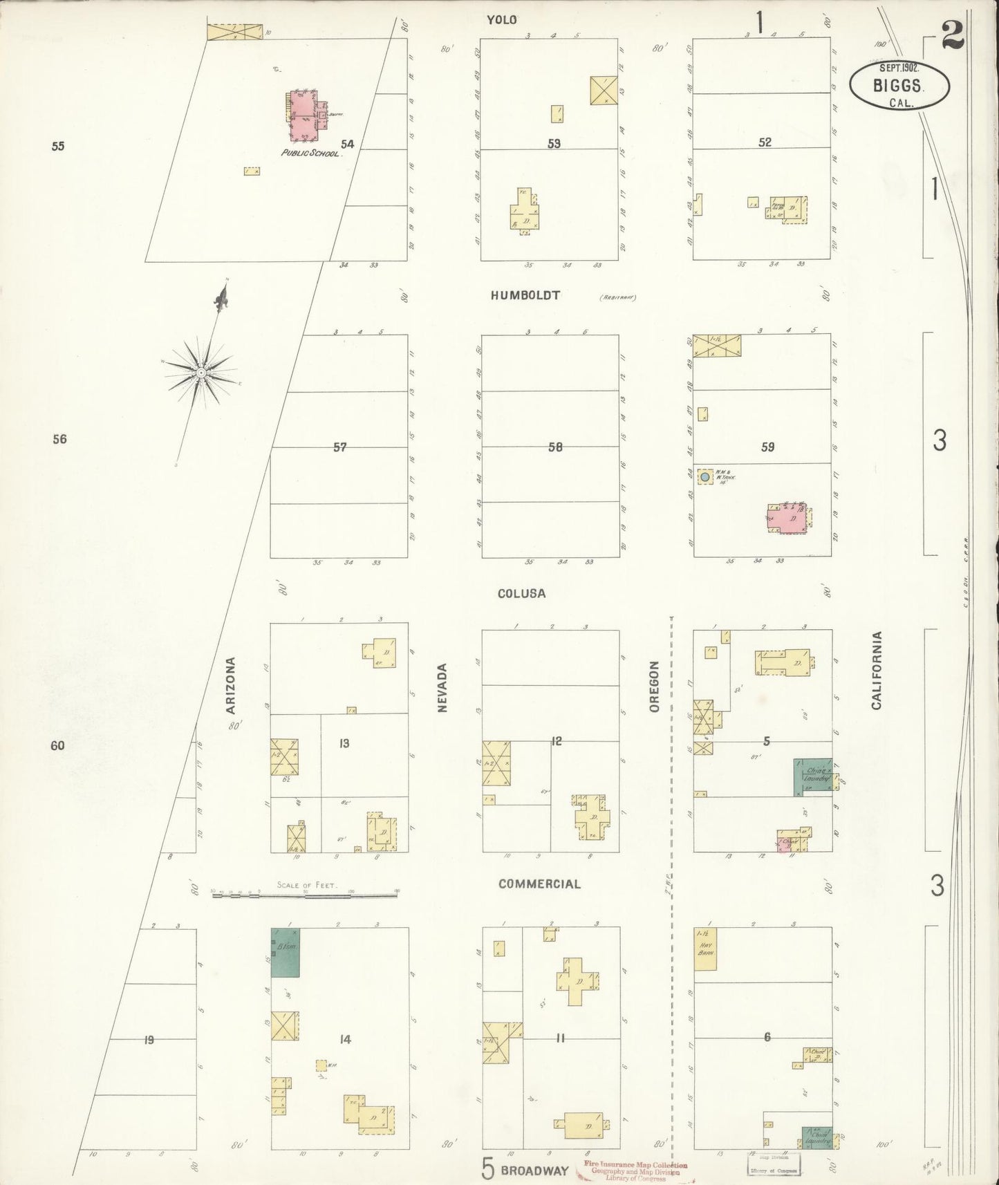 Sanborn Fire Insurance Map from Biggs, Butte County, California (1902), Sheet #0002 - Historic Sanborn Fire Insurance Map Print, vintage old map wall art, antique decor, genealogy gift, California California map