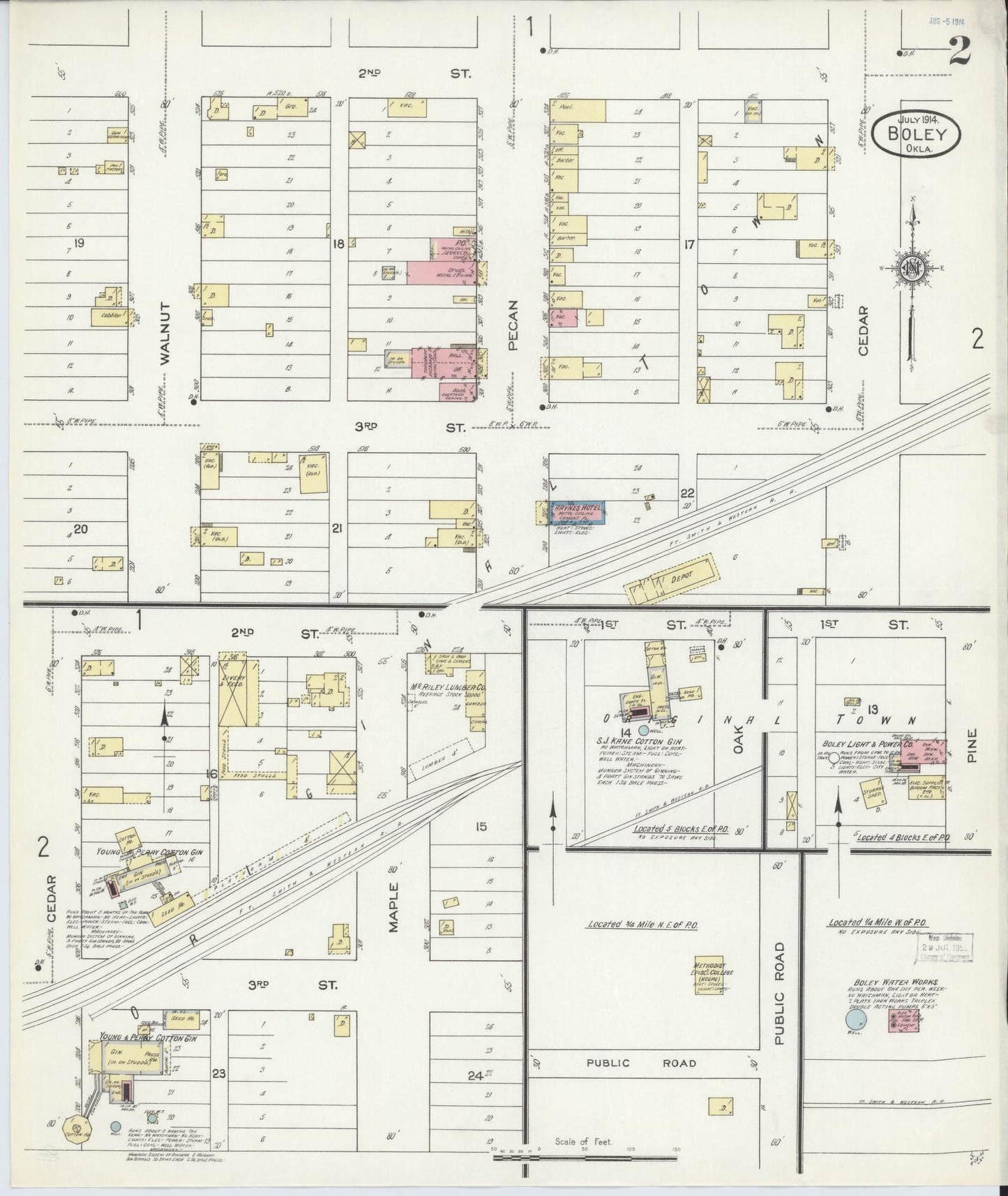 Sanborn Fire Insurance Map from Boley, Okfuskee County, Oklahoma (1914), Sheet #0002 - Historic Sanborn Fire Insurance Map Print, vintage old map wall art, antique decor, genealogy gift, Oklahoma Oklahoma map