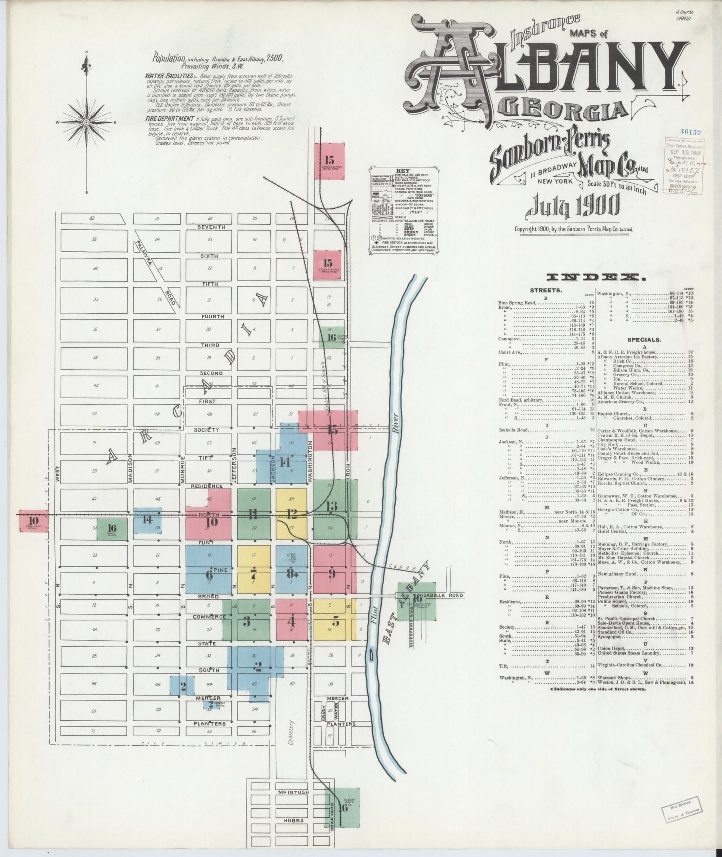 Sanborn Fire Insurance Map from Albany, Dougherty County, Georgia (1900), Sheet #0001 - Historic Sanborn Fire Insurance Map Print, vintage old map wall art, antique decor, genealogy gift, Georgia Georgia map