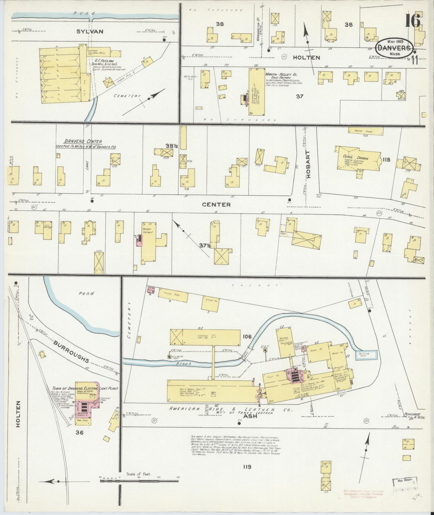 Sanborn Fire Insurance Map from Danvers, Essex County, Massachusetts (1909), Sheet #0016 - Complete Map Set gallery image, historic Sanborn map, vintage wall art, Massachusetts Massachusetts