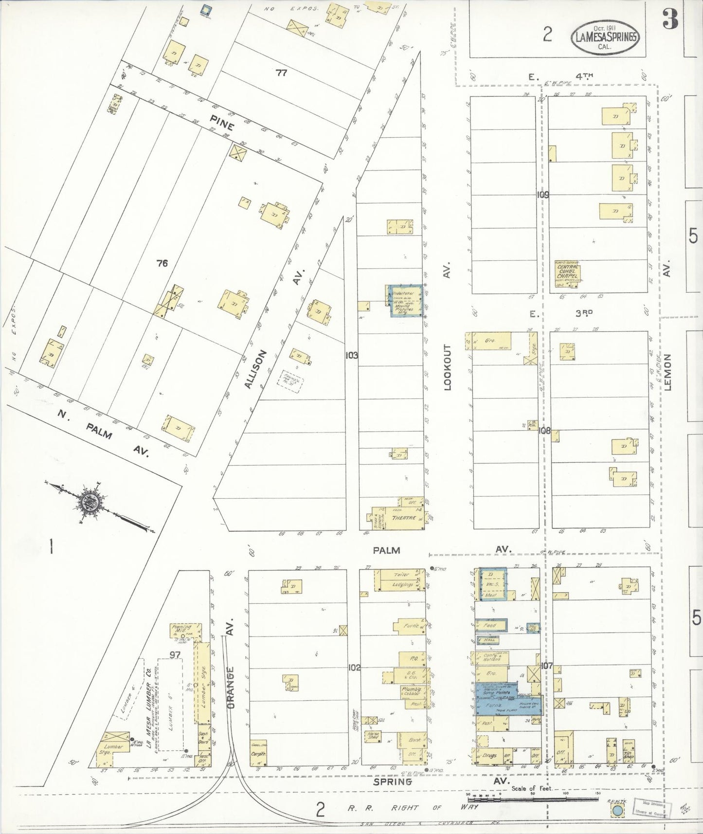 Sanborn Fire Insurance Map from La Mesa, San Diego County, California (1911), Sheet #0003 - Historic Sanborn Fire Insurance Map Print, vintage old map wall art, antique decor, genealogy gift, California California map