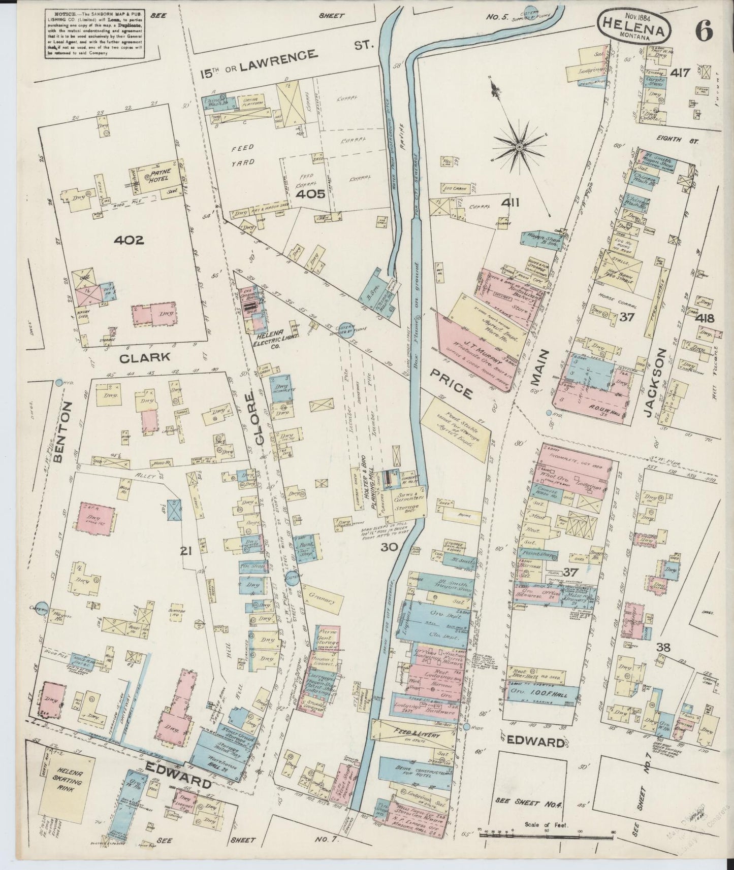 Sanborn Fire Insurance Map from Helena, Lewis and Clark County, Montana (1884), Sheet #0006 - Historic Sanborn Fire Insurance Map Print, vintage old map wall art, antique decor, genealogy gift, Montana Montana map