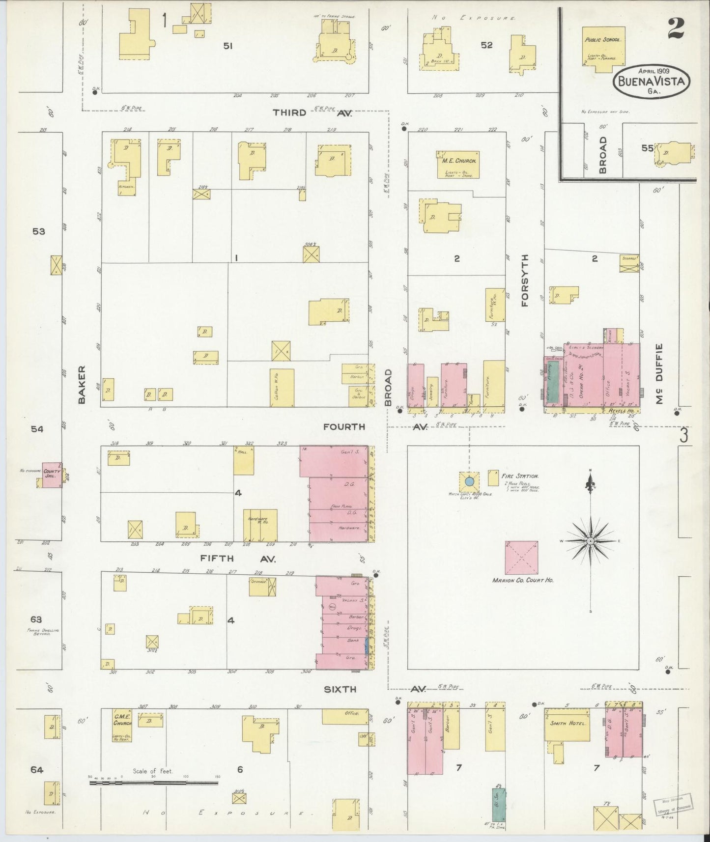 Sanborn Fire Insurance Map from Buena Vista, Marion County, Georgia (1909), Sheet #0002 - Historic Sanborn Fire Insurance Map Print, vintage old map wall art, antique decor, genealogy gift, Georgia Georgia map