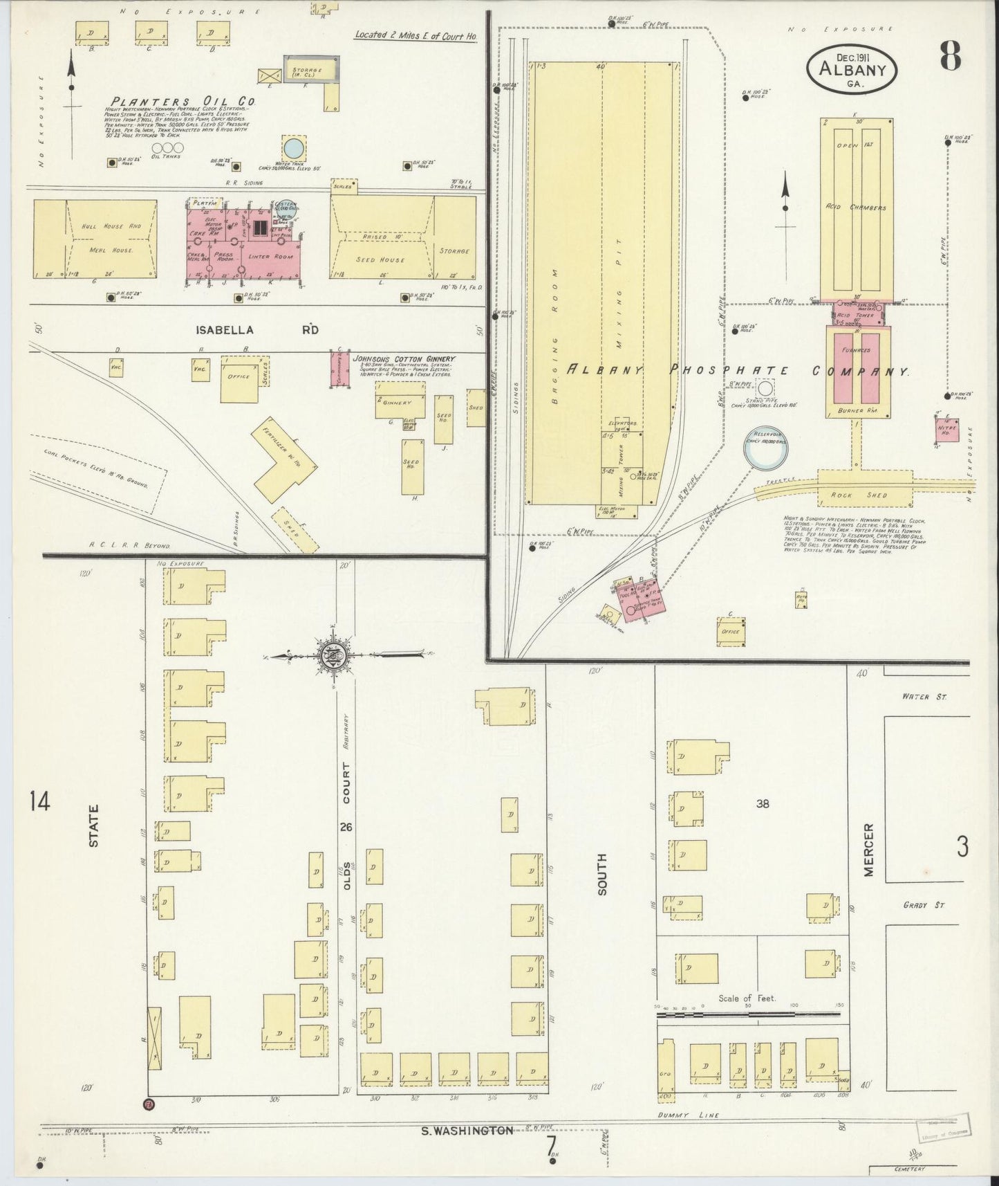 Sanborn Fire Insurance Map from Albany, Dougherty County, Georgia (1911), Sheet #0008 - Historic Sanborn Fire Insurance Map Print, vintage old map wall art, antique decor, genealogy gift, Georgia Georgia map
