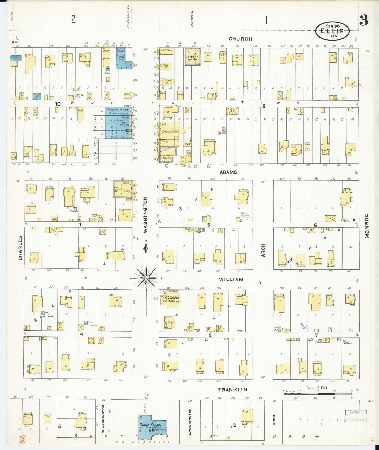 Sanborn Fire Insurance Map from Ellis, Ellis County, Kansas (1905), Sheet #0003 - Complete Map Set gallery image, historic Sanborn map, vintage wall art, Kansas Kansas