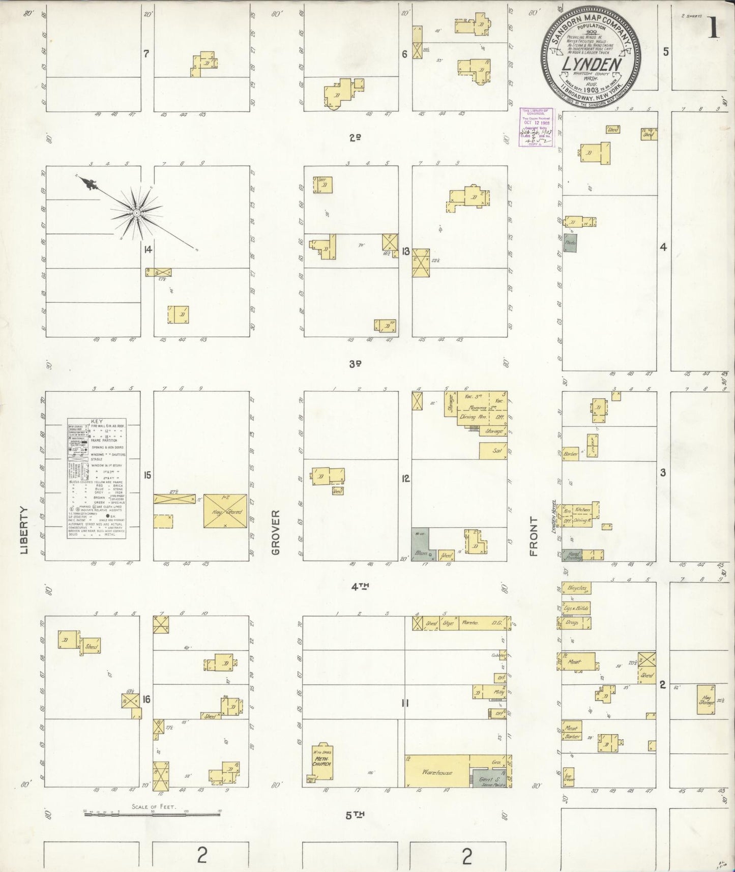 Sanborn Fire Insurance Map from Lynden, Whatcom County, Washington (1903), Sheet #0001 - Historic Sanborn Fire Insurance Map Print, vintage old map wall art, antique decor, genealogy gift, Washington Washington map