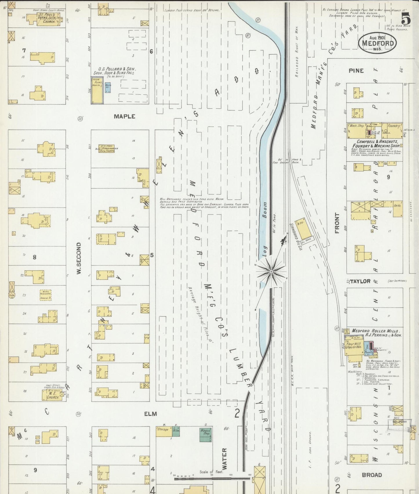 Sanborn Fire Insurance Map from Medford, Taylor County, Wisconsin (1901), Sheet #0005 - Complete Map Set gallery image, historic Sanborn map, vintage wall art, Wisconsin Wisconsin