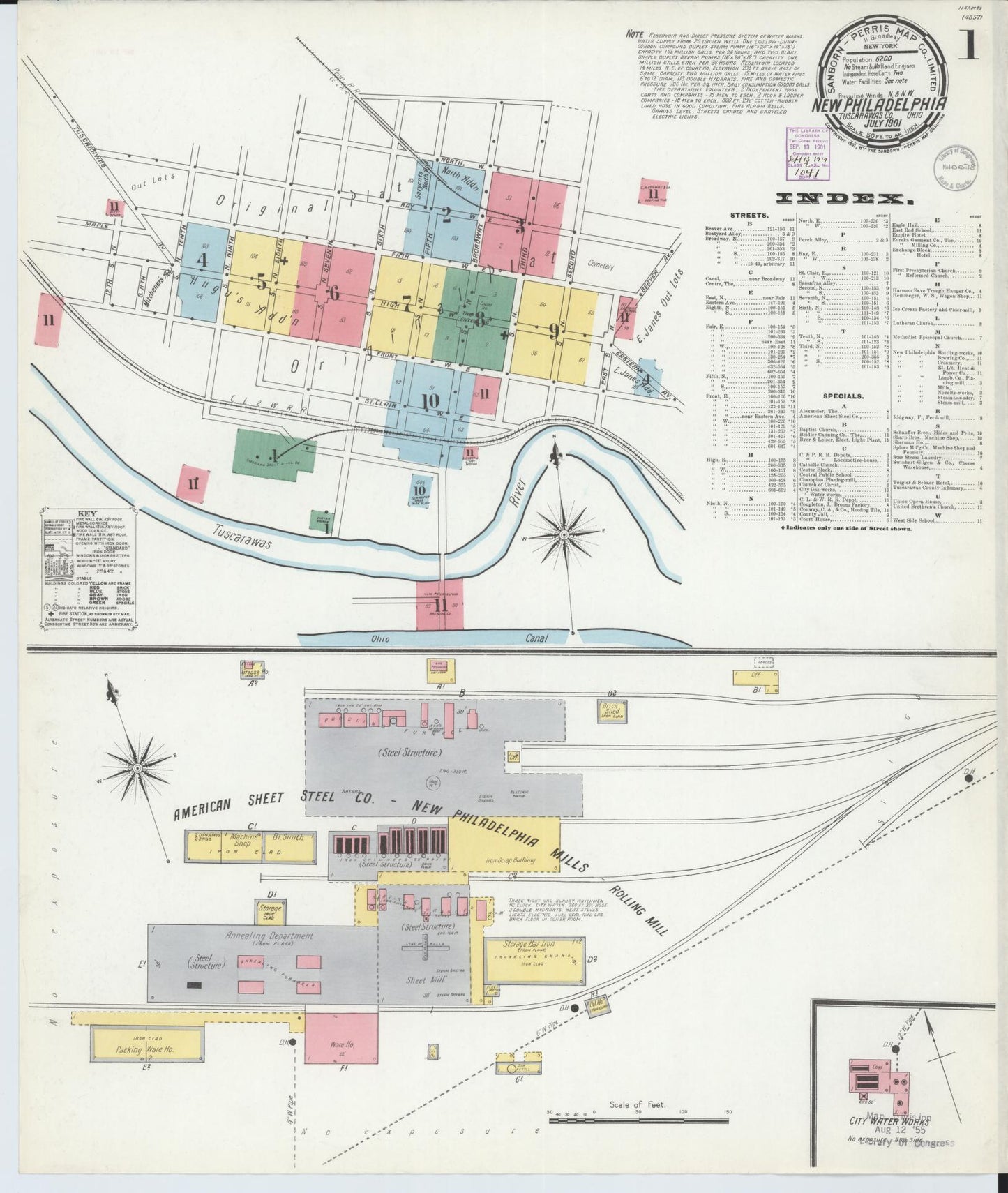 Sanborn Fire Insurance Map from New Philadelphia, Tuscarawas County, Ohio (1901), Sheet #0001 - Historic Sanborn Fire Insurance Map Print, vintage old map wall art, antique decor, genealogy gift, Ohio Ohio map