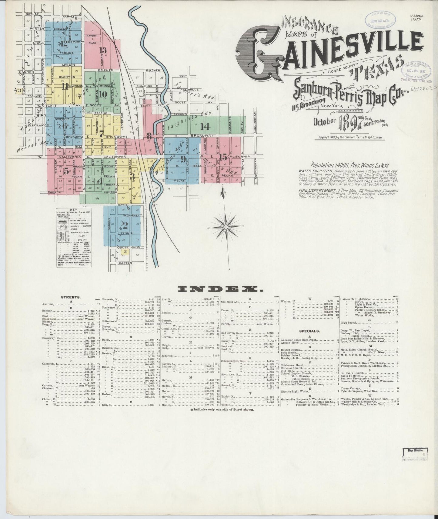 Sanborn Fire Insurance Map from Gainesville, Cooke County, Texas. (1897) – Historic Sanborn Fire Insurance Map Print