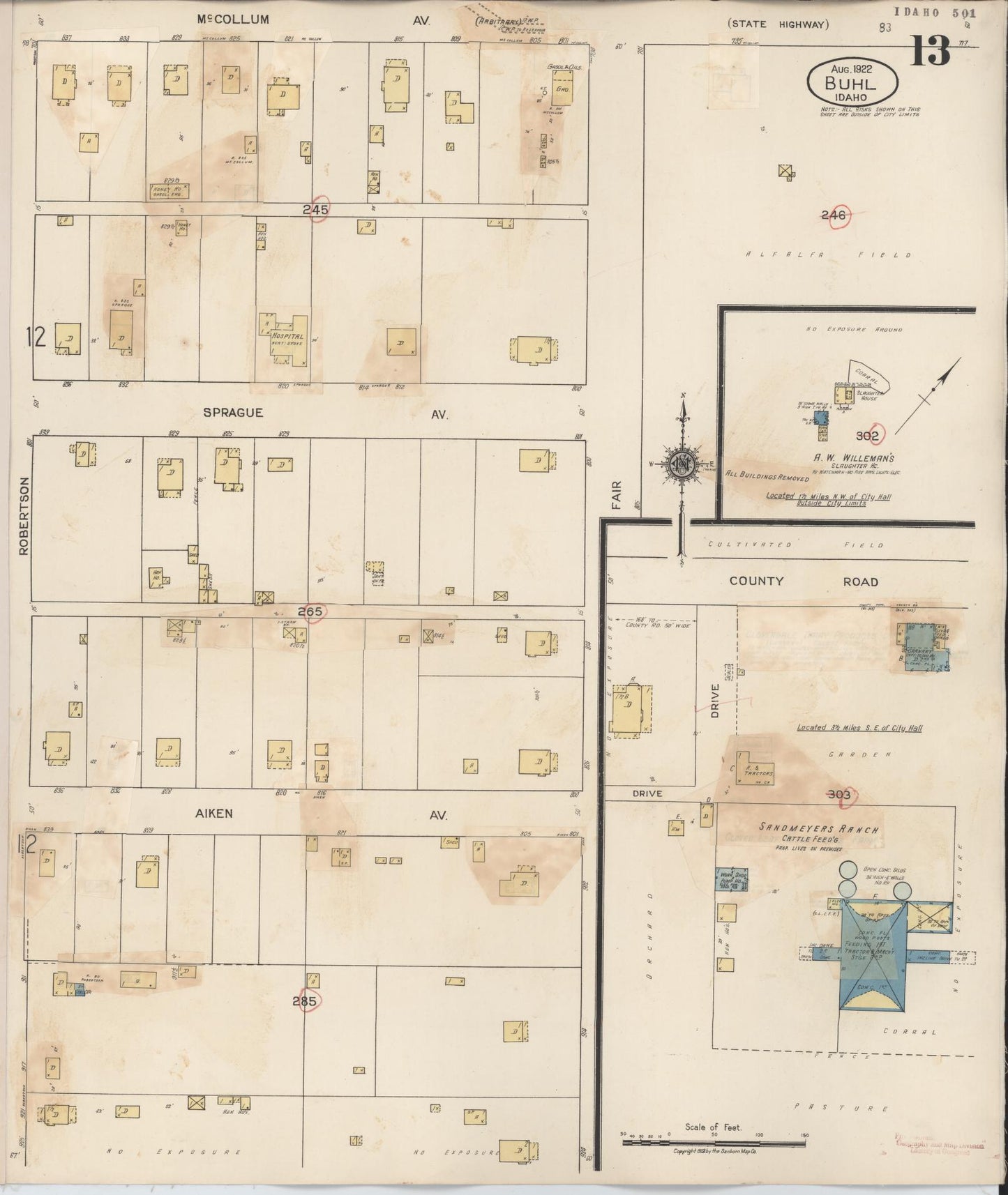 Sanborn Fire Insurance Map from Buhl, Twin Falls County, Idaho (1940), Sheet #0013 - Historic Sanborn Fire Insurance Map Print, vintage old map wall art, antique decor, genealogy gift, Falls Idaho map