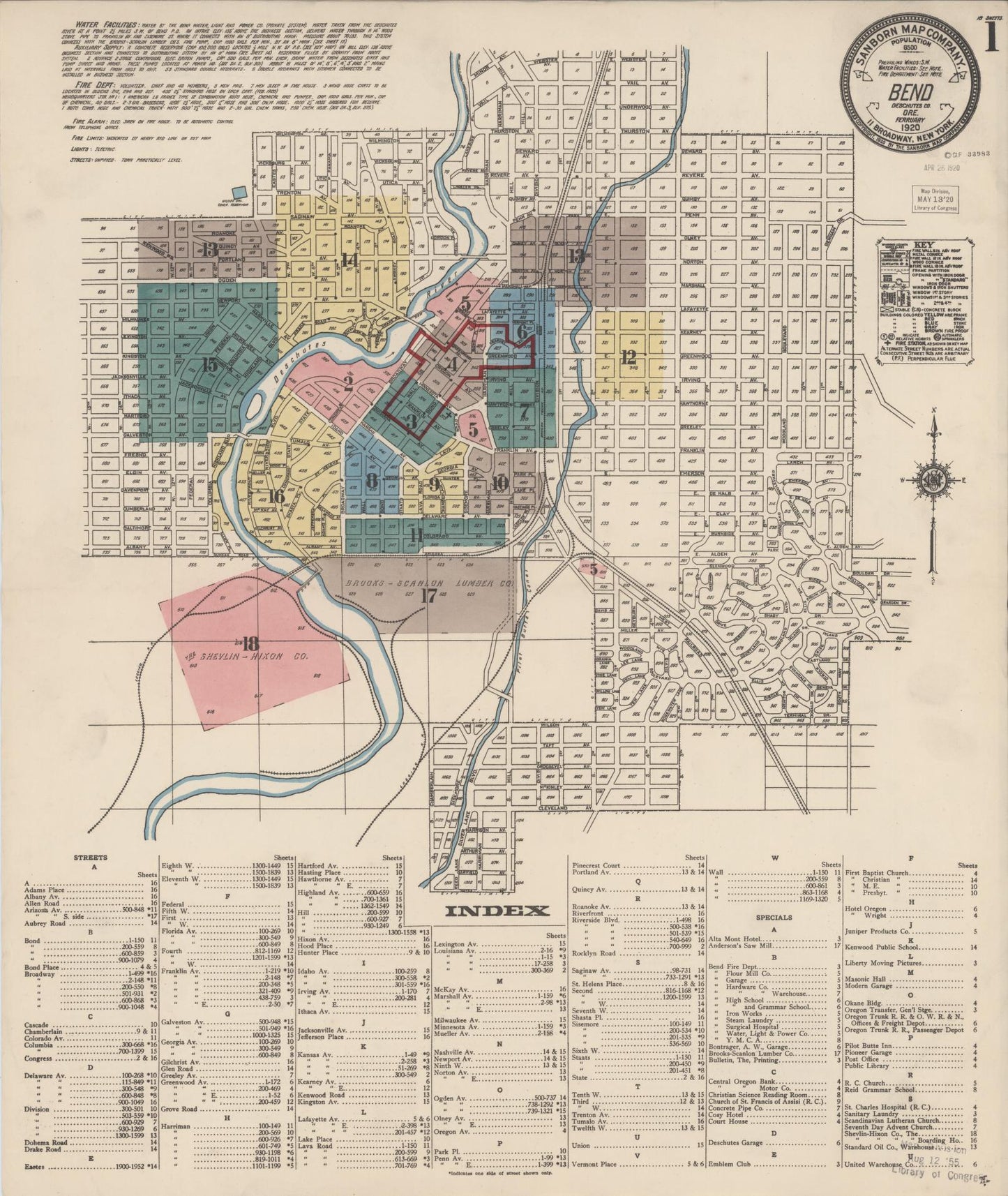 Sanborn Fire Insurance Map from Bend, Deschutes County, Oregon (1920), Sheet #0001 - Historic Sanborn Fire Insurance Map Print, vintage old map wall art, antique decor, genealogy gift, Oregon Oregon map