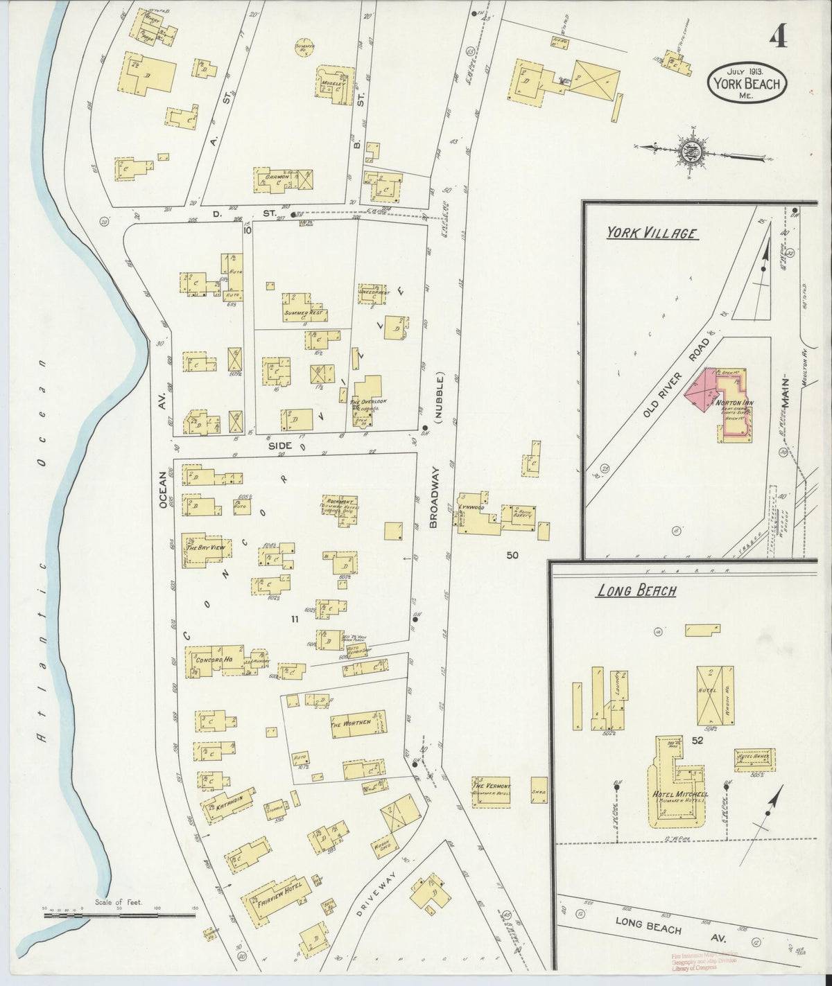 Sanborn Fire Insurance Map from York Beach, York County, Maine (1913), Sheet #0004 - Historic Sanborn Fire Insurance Map Print, vintage old map wall art, antique decor, genealogy gift, Maine Maine map