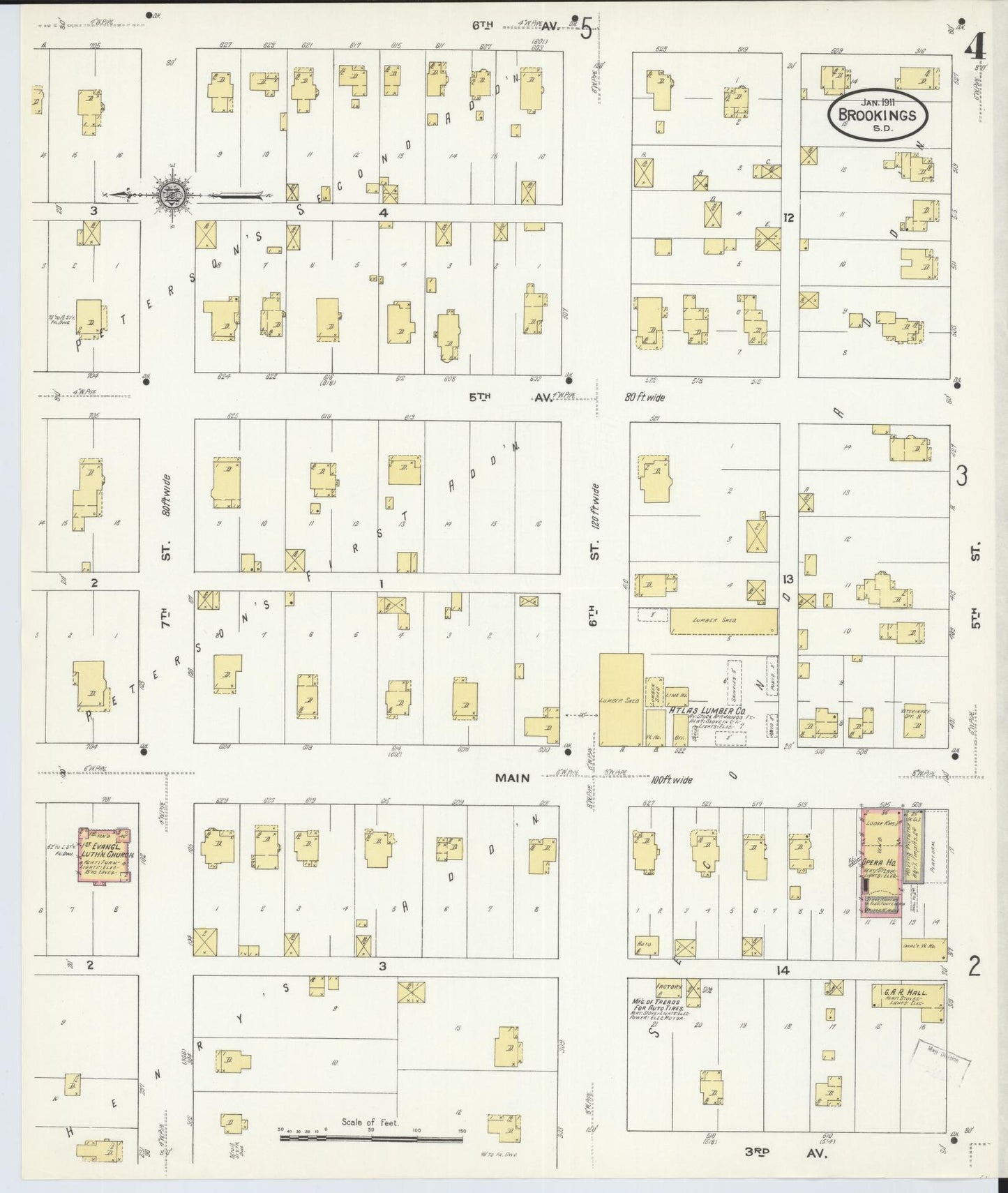 Sanborn Fire Insurance Map from Brookings, Brookings County, South Dakota (1911), Sheet #0004 - Historic Sanborn Fire Insurance Map Print, vintage old map wall art, antique decor, genealogy gift, South Dakota South Dakota map