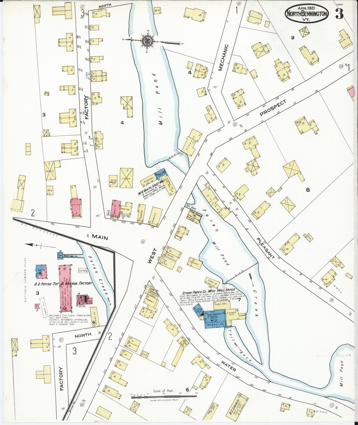Sanborn Fire Insurance Map from North Bennington, Bennington County, Vermont (1921), Sheet #0003 - Historic Sanborn Fire Insurance Map Print, vintage old map wall art, antique decor, genealogy gift, Vermont Vermont map