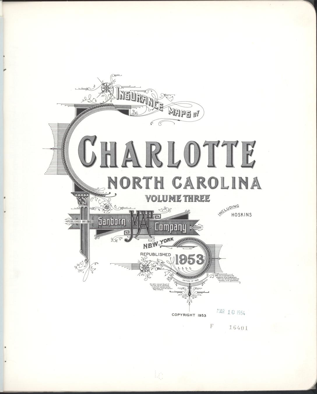 Sanborn Fire Insurance Map from Charlotte, Mecklenburg County, North Carolina (1953), Sheet #0001 - Complete Map Set gallery image, historic Sanborn map, vintage wall art, North Carolina North Carolina