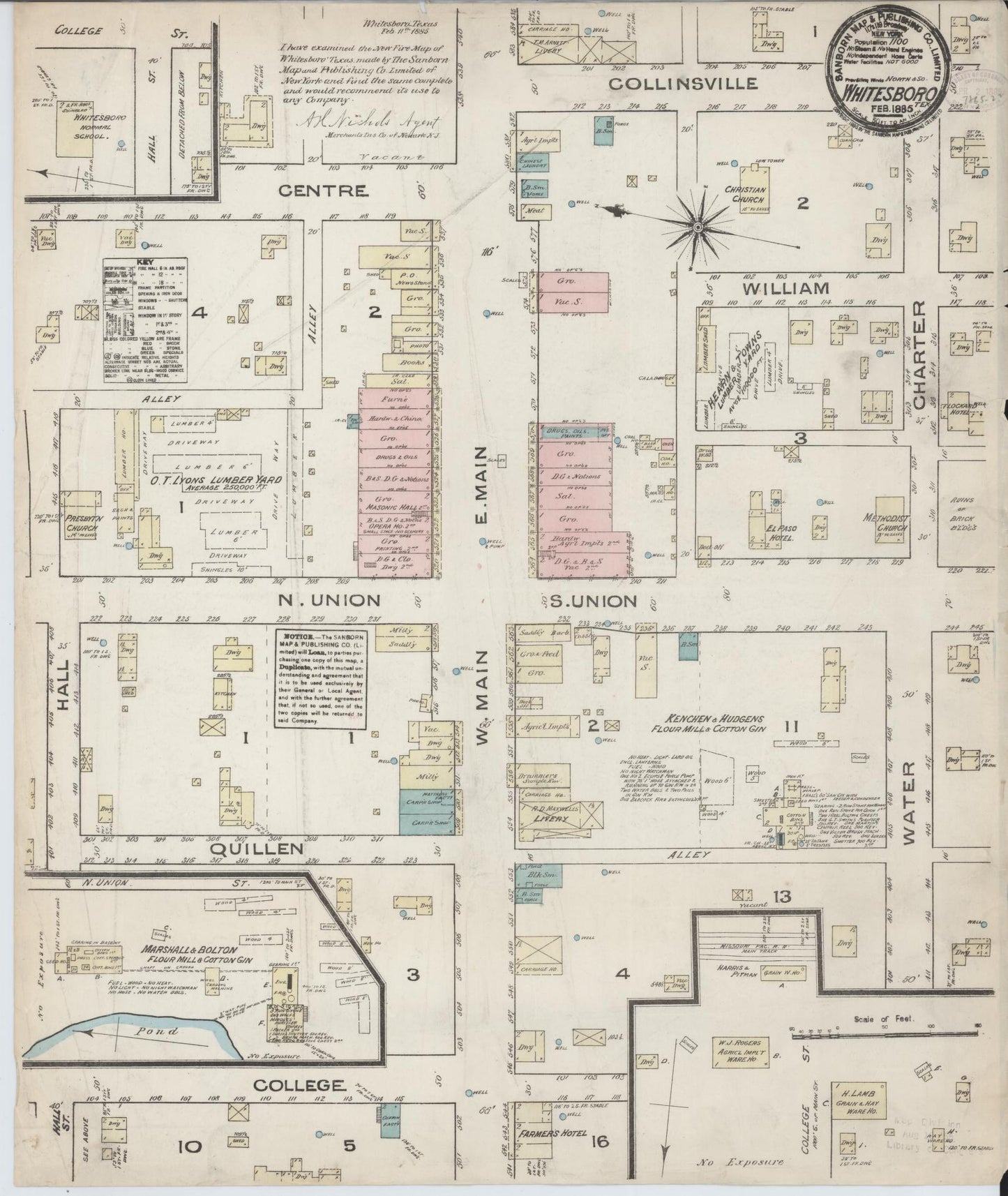 Sanborn Fire Insurance Map from Whitesboro, Grayson County, Texas. (1885) – Historic Sanborn Fire Insurance Map Print