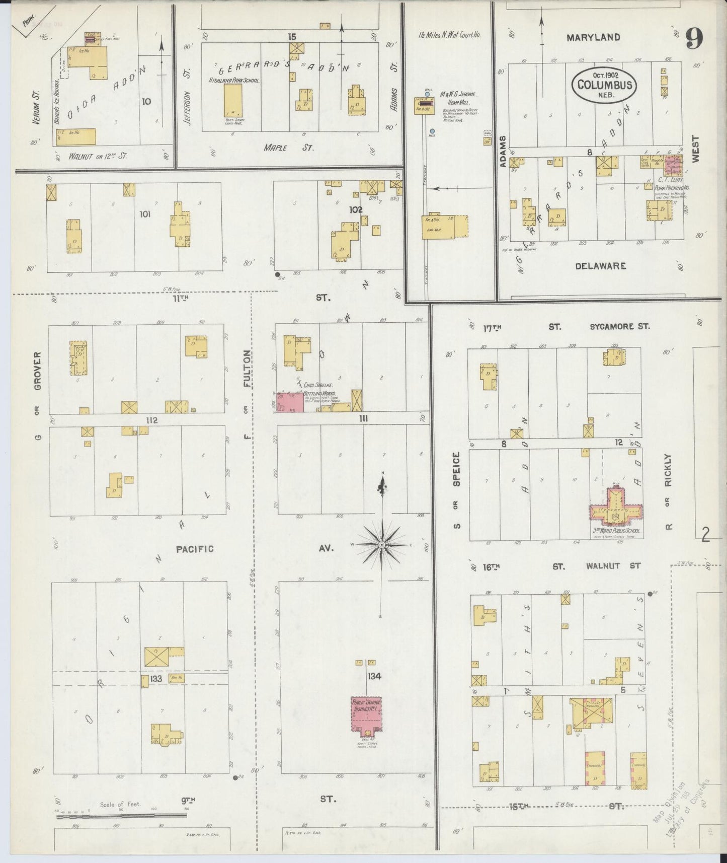 Sanborn Fire Insurance Map from Columbus, Platte County, Nebraska (1902), Sheet #0009 - Historic Sanborn Fire Insurance Map Print, vintage old map wall art, antique decor, genealogy gift, Nebraska Nebraska map
