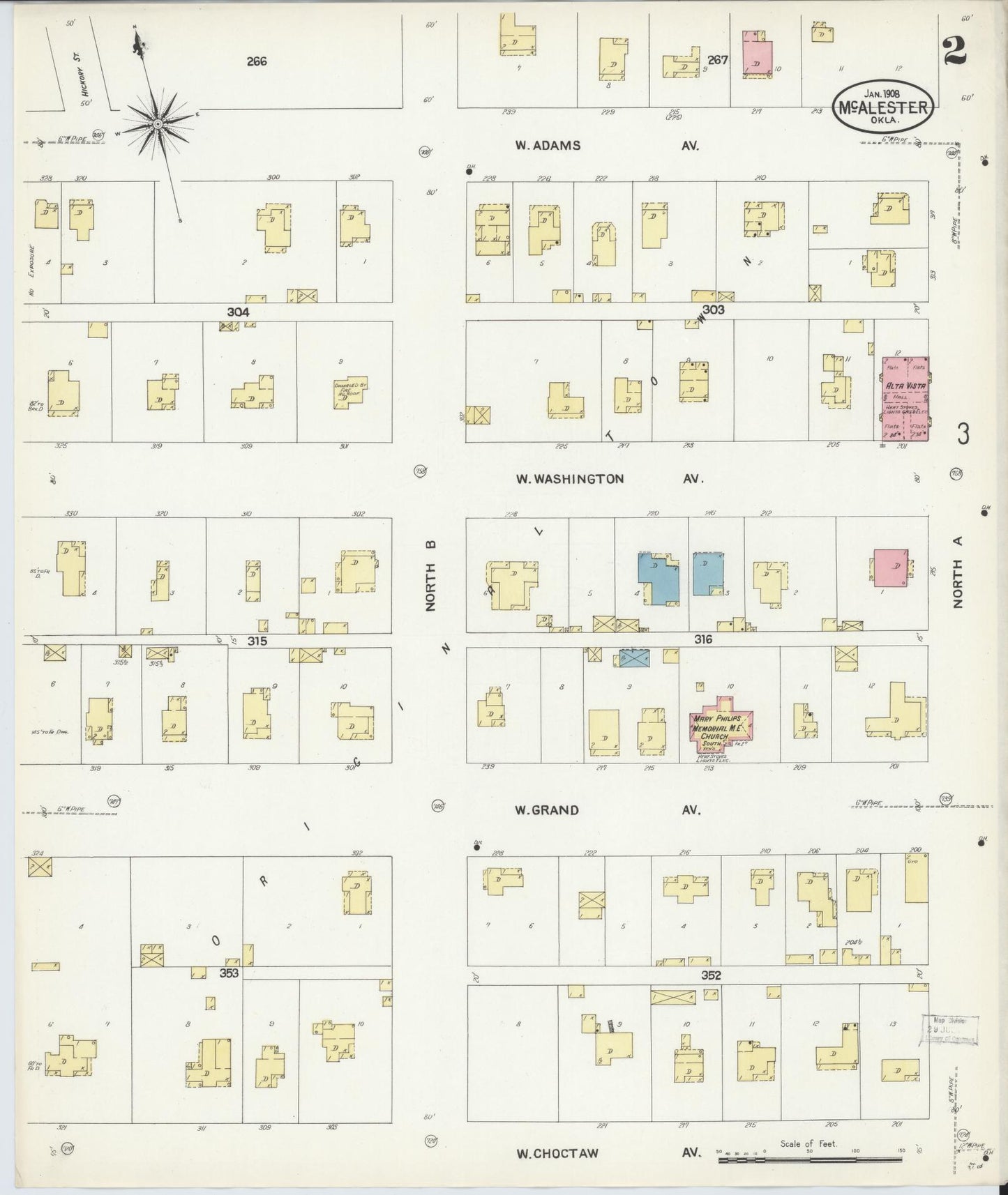 Sanborn Fire Insurance Map from McAlester, Pittsburg County, Oklahoma (1908), Sheet #0002 - Historic Sanborn Fire Insurance Map Print, vintage old map wall art, antique decor, genealogy gift, Oklahoma Oklahoma map