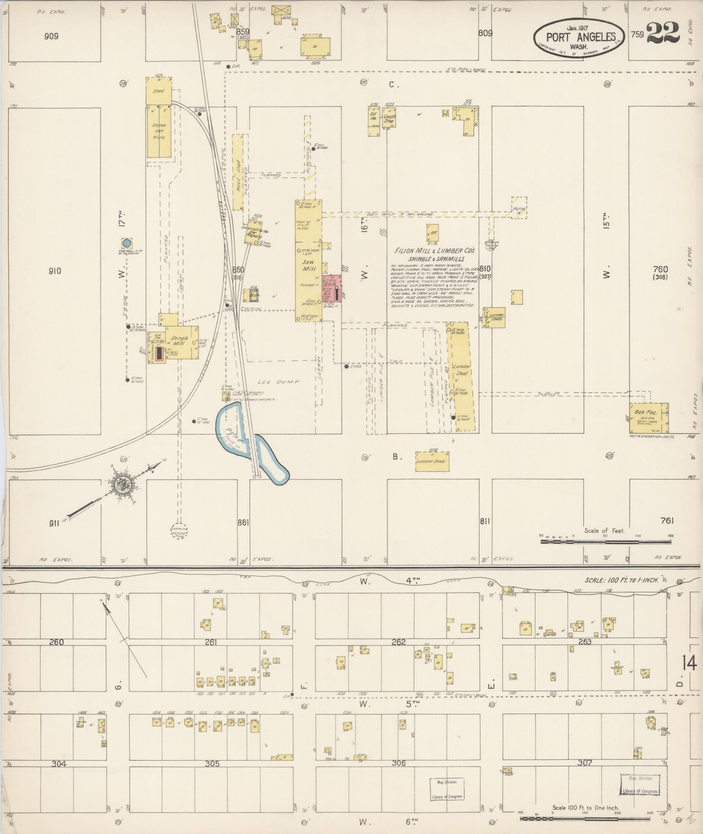 Sanborn Fire Insurance Map from Port Angeles, Clallam County, Washington (1917), Sheet #0022 - Complete Map Set gallery image, historic Sanborn map, vintage wall art, Washington Washington