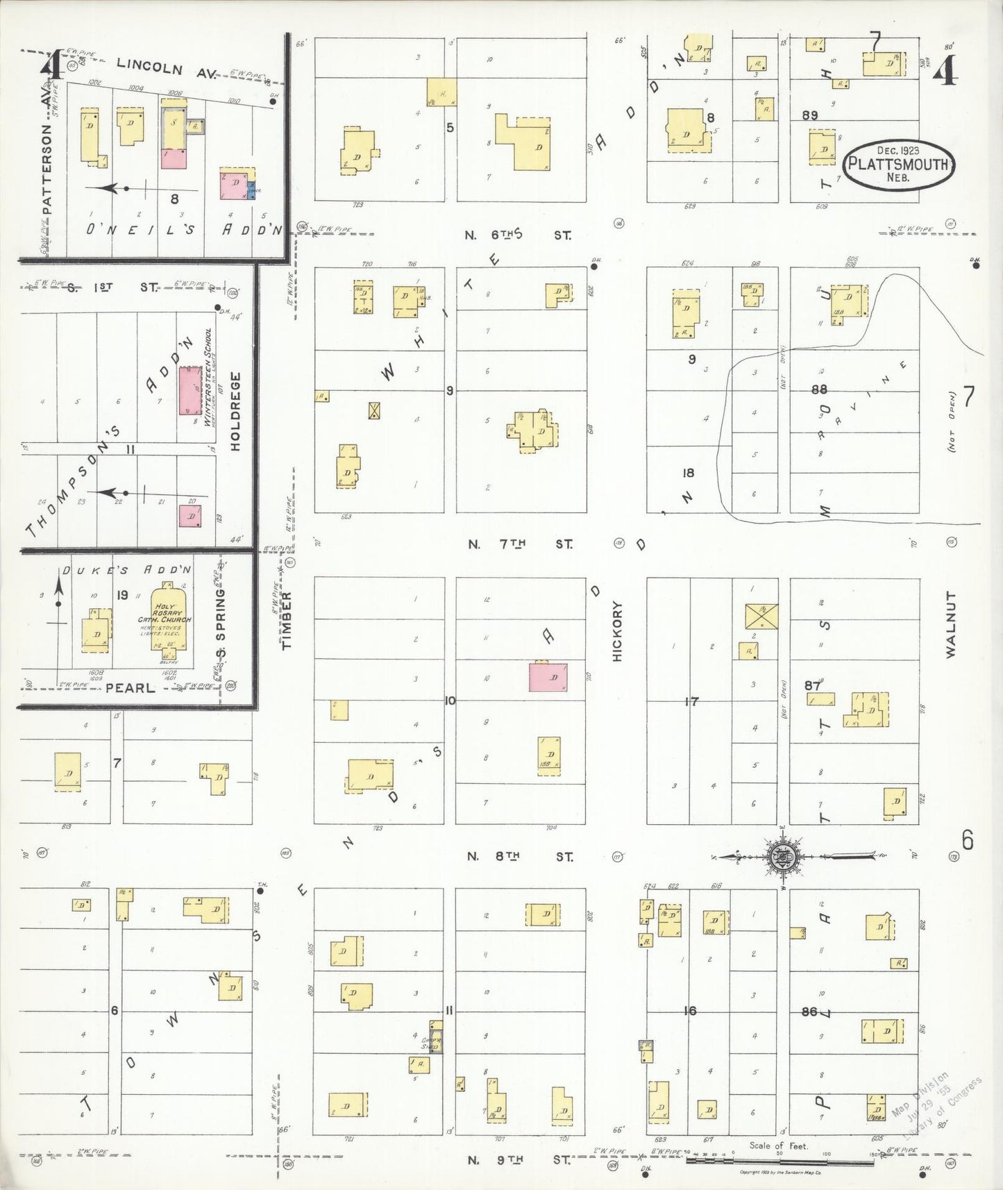Sanborn Fire Insurance Map from Plattsmouth, Cass County, Nebraska (1923), Sheet #0004 - Historic Sanborn Fire Insurance Map Print, vintage old map wall art, antique decor, genealogy gift, Nebraska Nebraska map