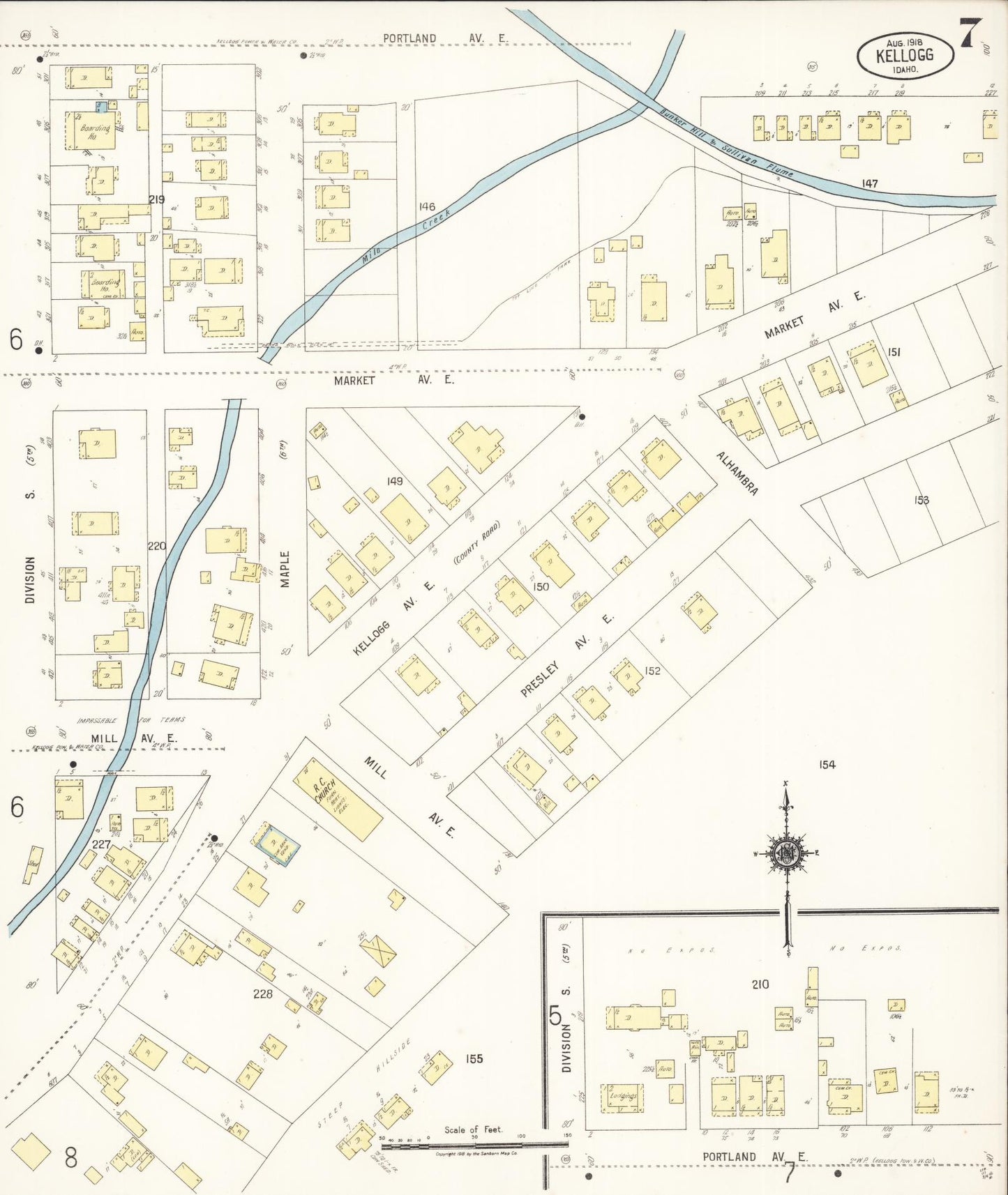 Sanborn Fire Insurance Map from Kellogg, Shoshone County, Idaho (1918), Sheet #0007 - Historic Sanborn Fire Insurance Map Print, vintage old map wall art, antique decor, genealogy gift, Idaho Idaho map