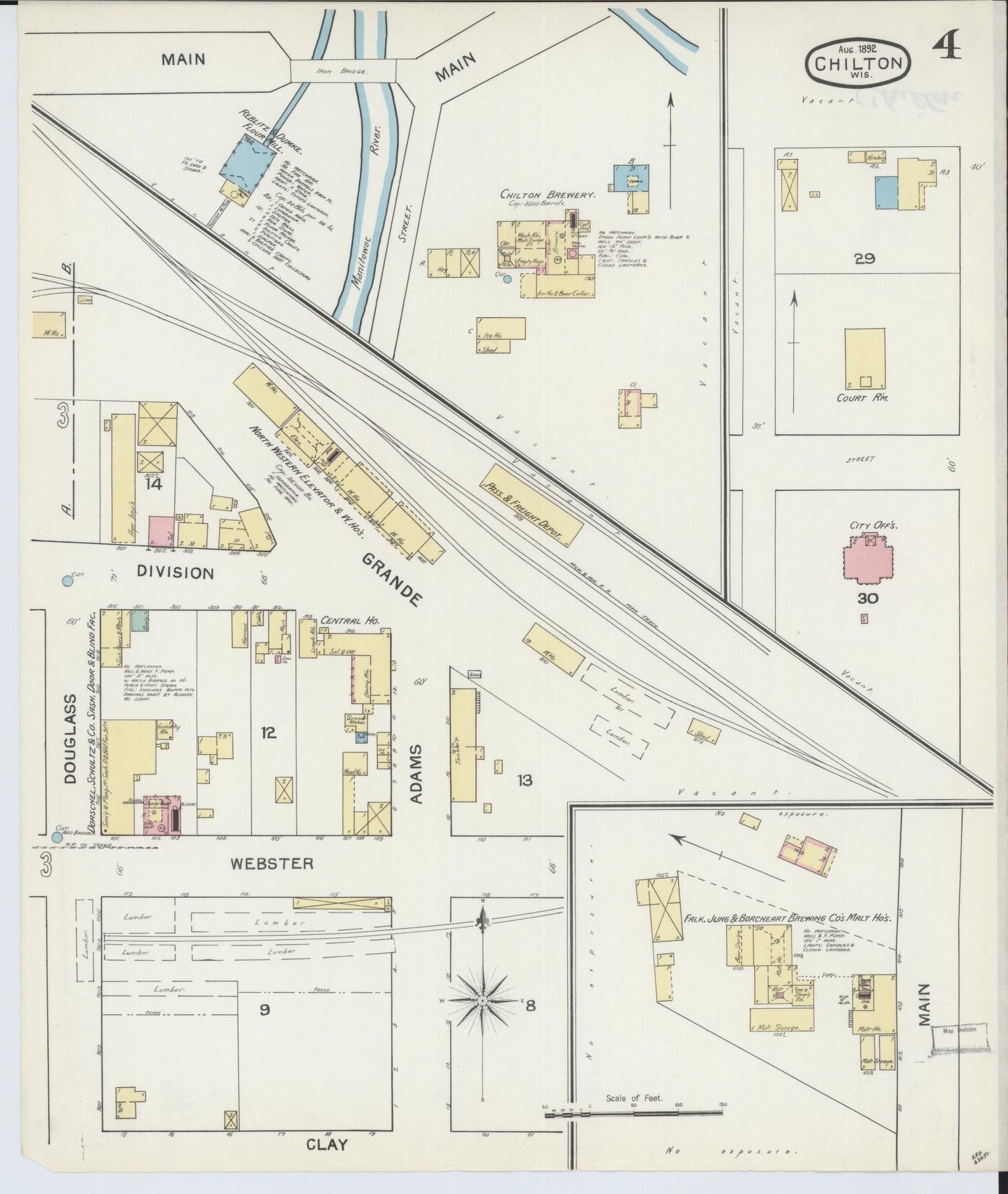 Sanborn Fire Insurance Map from Chilton, Calumet County, Wisconsin (1892), Sheet #0004 - Historic Sanborn Fire Insurance Map Print, vintage old map wall art, antique decor, genealogy gift, Wisconsin Wisconsin map