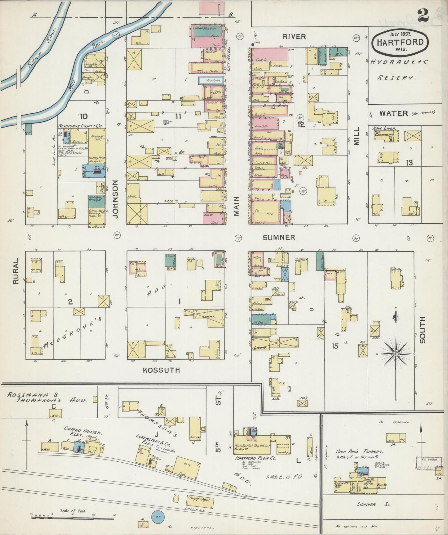Sanborn Fire Insurance Map from Hartford, Washington County, Wisconsin (1892), Sheet #0002 - Complete Map Set gallery image, historic Sanborn map, vintage wall art, Wisconsin Wisconsin