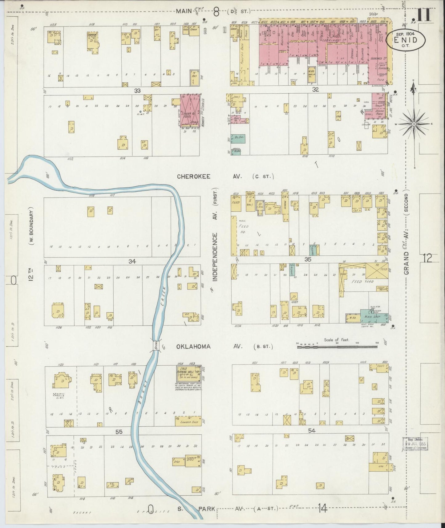 Sanborn Fire Insurance Map from Enid, Garfield County, Oklahoma (1904), Sheet #0011 - Historic Sanborn Fire Insurance Map Print, vintage old map wall art, antique decor, genealogy gift, Oklahoma Oklahoma map