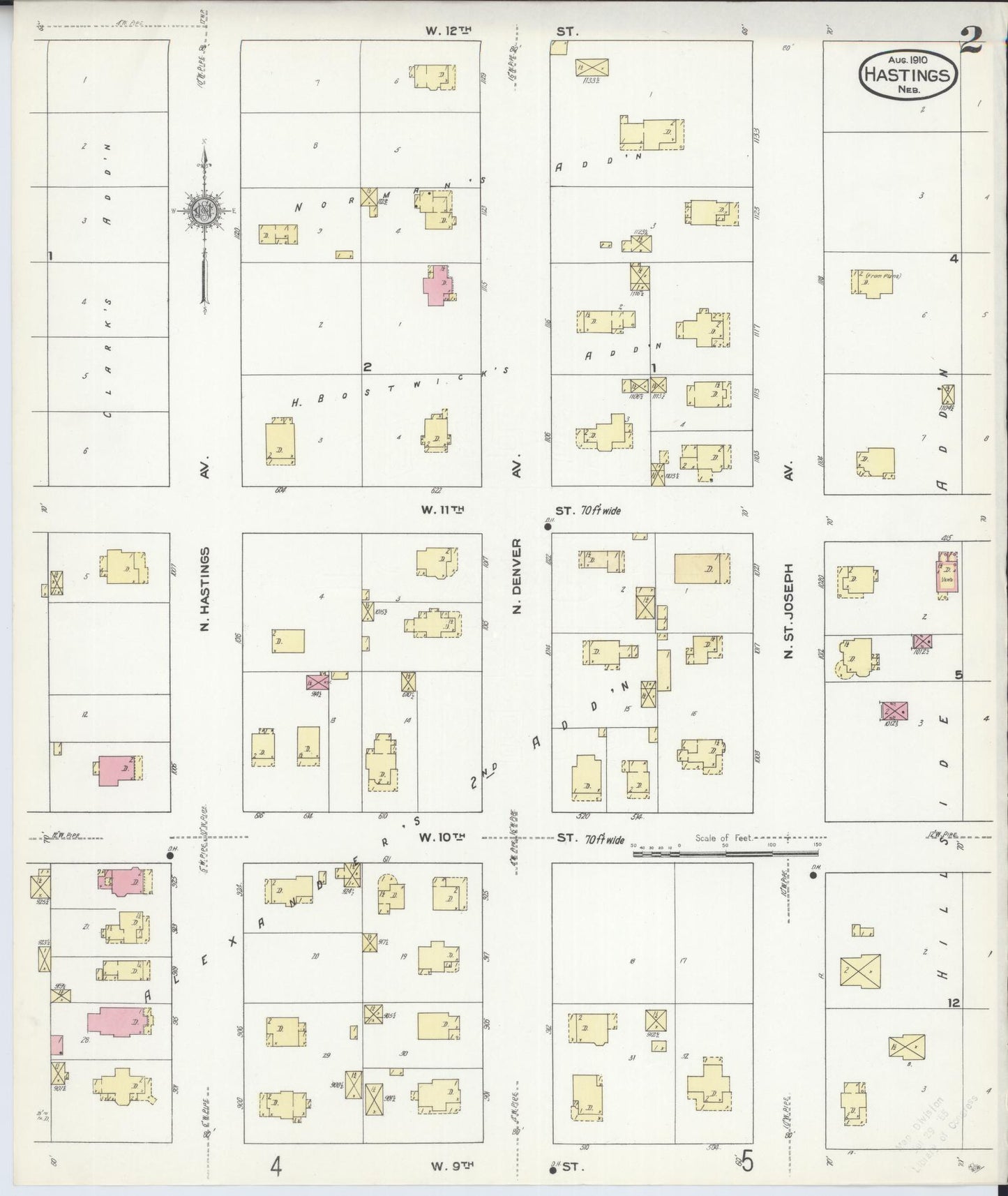 Sanborn Fire Insurance Map from Hastings, Adams County, Nebraska (1910), Sheet #0002 - Historic Sanborn Fire Insurance Map Print, vintage old map wall art, antique decor, genealogy gift, Nebraska Nebraska map