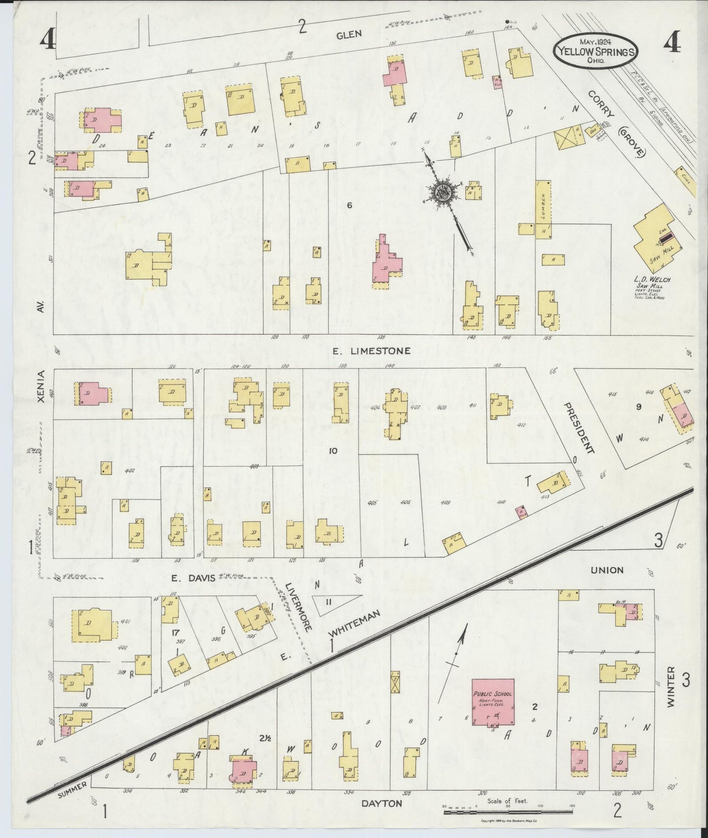 Sanborn Fire Insurance Map from Yellow Springs, Greene County, Ohio (1924), Sheet #0004 - Complete Map Set gallery image, historic Sanborn map, vintage wall art, Ohio Ohio